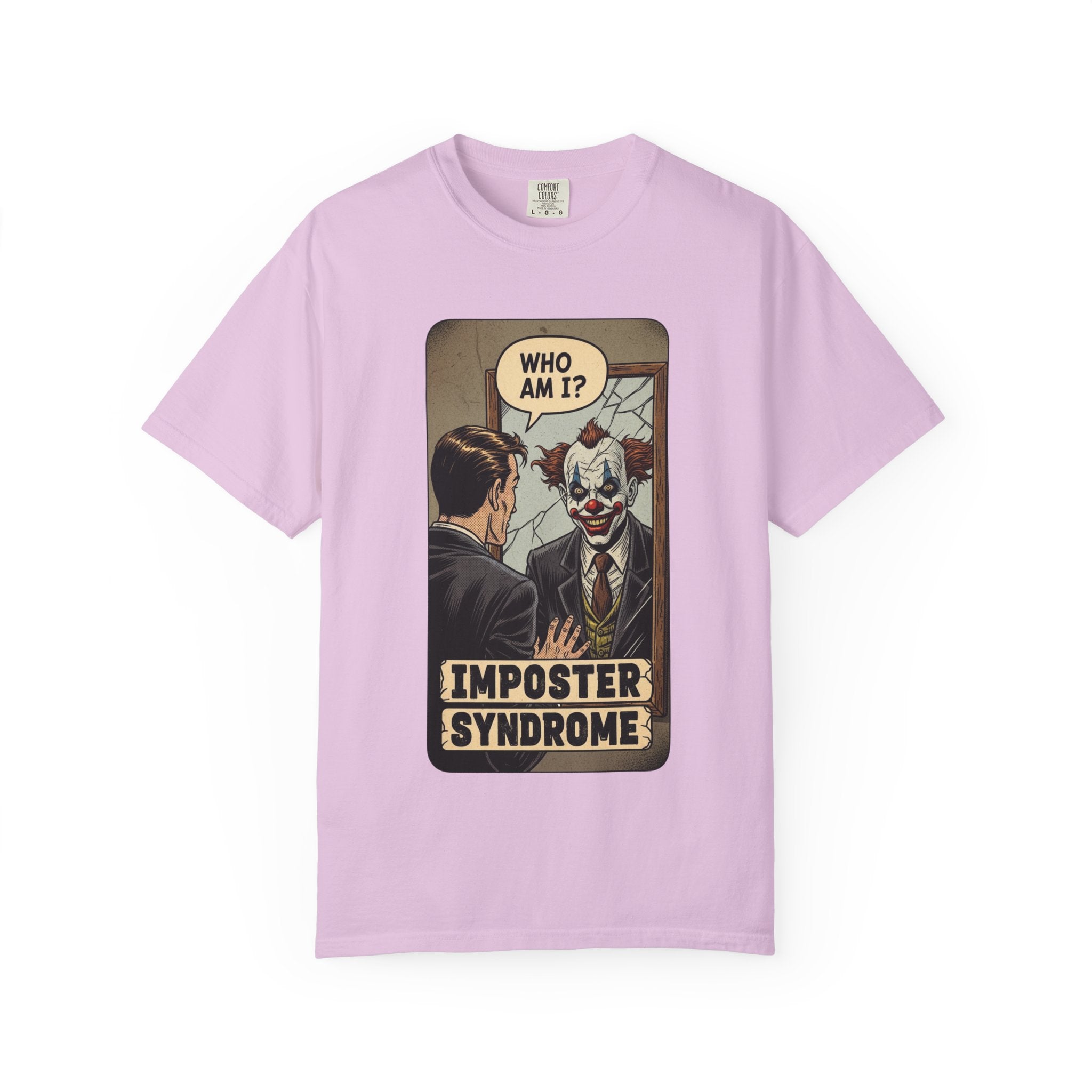 Imposter Syndrome Shirt Vintage Clown Mirror Tee Funny Mental Health Graphic T-Shirt Sarcastic Retro Who Am I Top Corporate Humor Gift Orchid