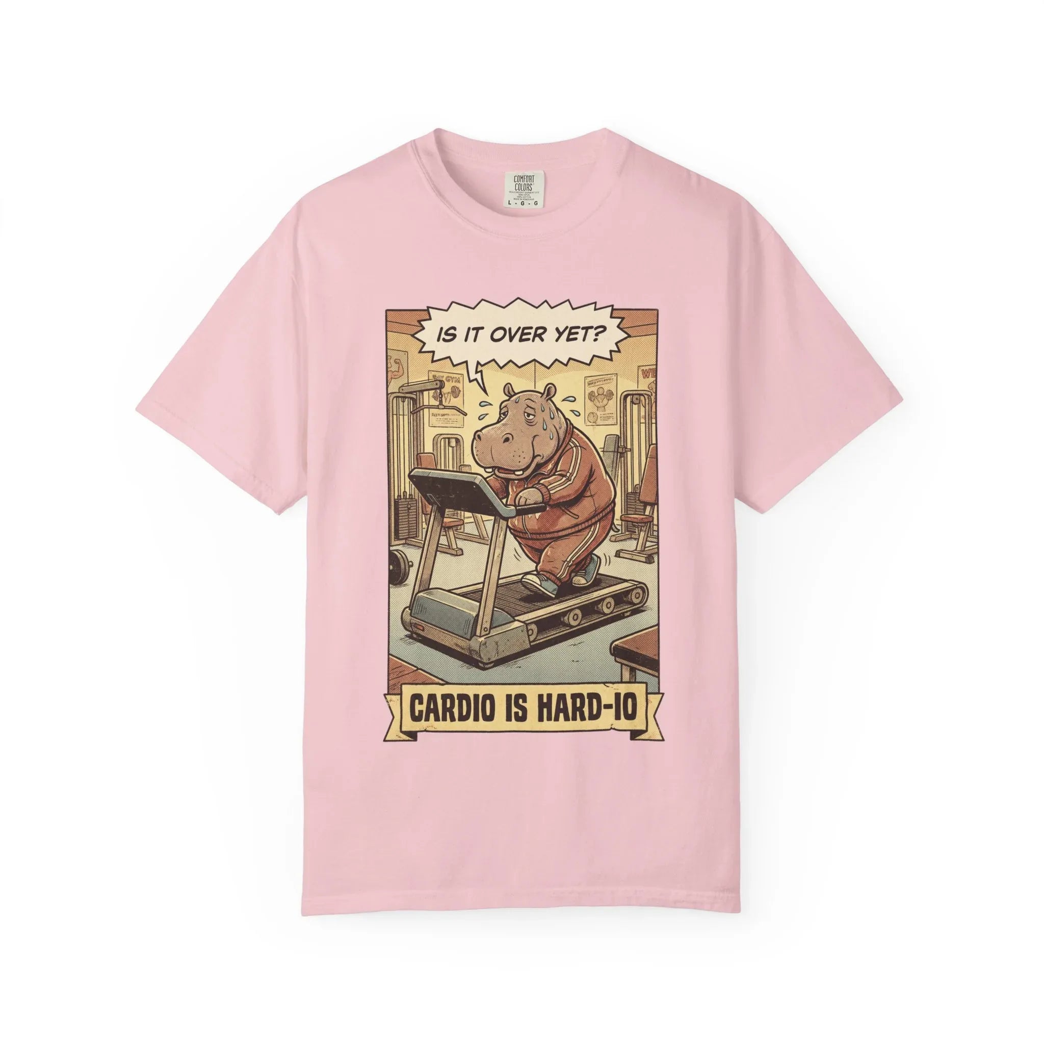 Funny Hippo Gym Shirt - "Cardio is Hard-io" Retro Workout Tee - Sarcastic Fitness Graphic T-Shirt - Vintage Runner & Weightlifter Gift - Humorous Exercise Streetwear Blossom