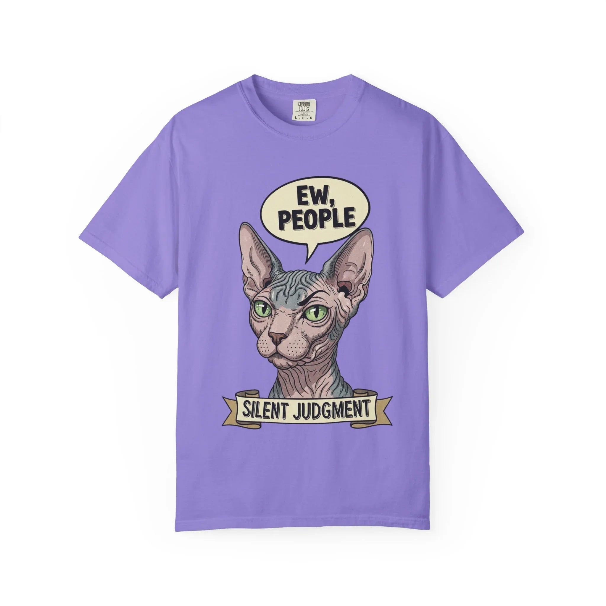 Funny Sphynx Cat Shirt - "Ew, People" Hoodie - Sarcastic Introvert Gift - Hairless Cat Tee - Silent Judgment Graphic Shirt - Grunge Style Cat Lover Top Violet