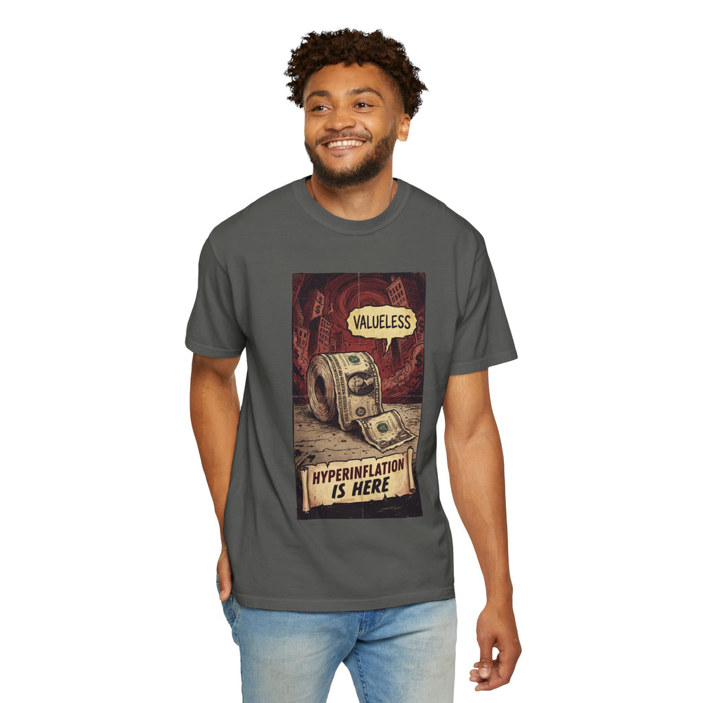 Hyperinflation Is Here Shirt, Funny Finance T-Shirt, Valueless Money Toilet Paper Graphic, Vintage Retro Economic Crisis Tee, Sarcastic Political Top