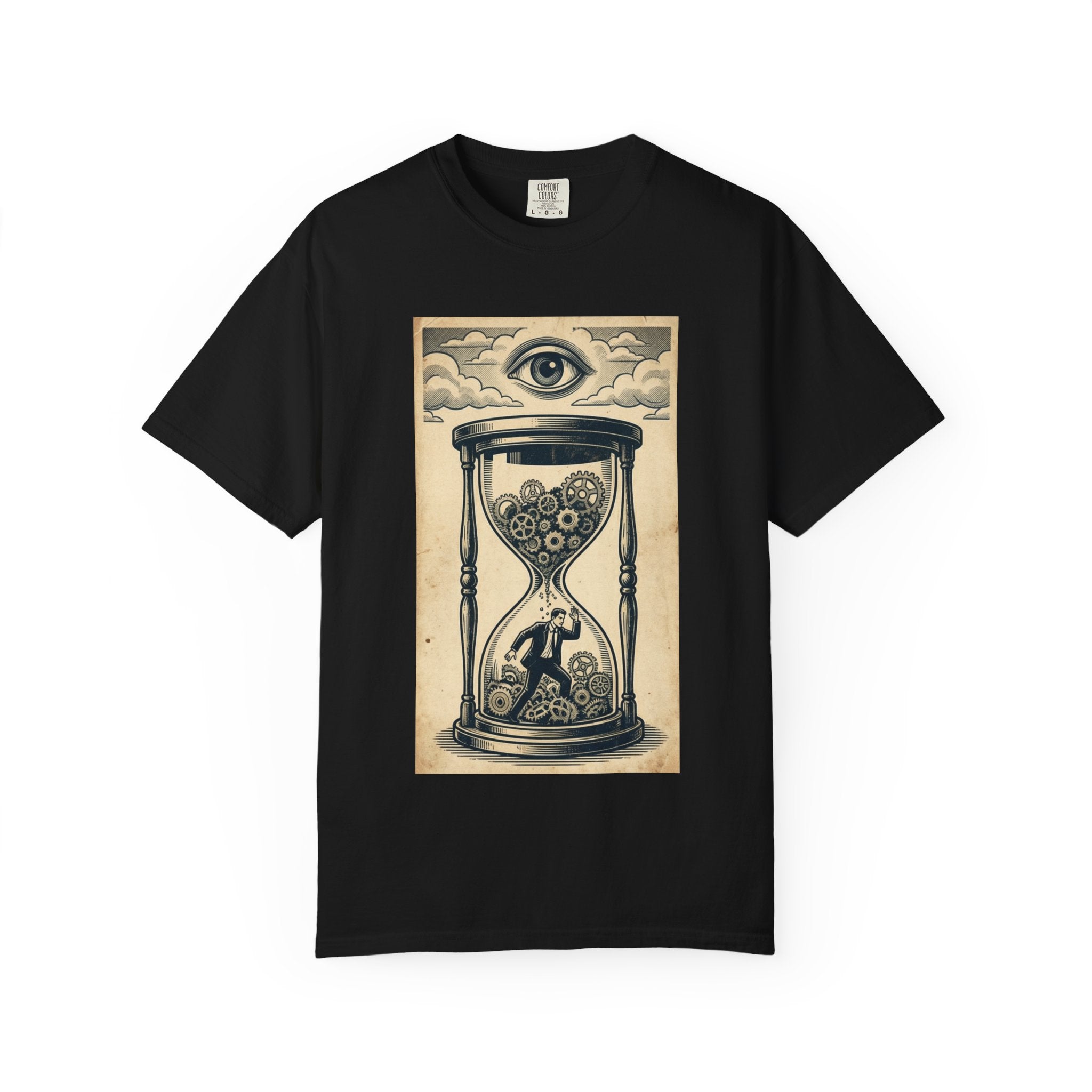 Vintage Dystopian Surrealism Shirt, All Seeing Eye Retro Graphic Tee, Dark Academia Clothing, Steampunk Gear T-Shirt, Gift for Philosophy Lovers, Oversized Unisex Corporate Satire Apparel Black