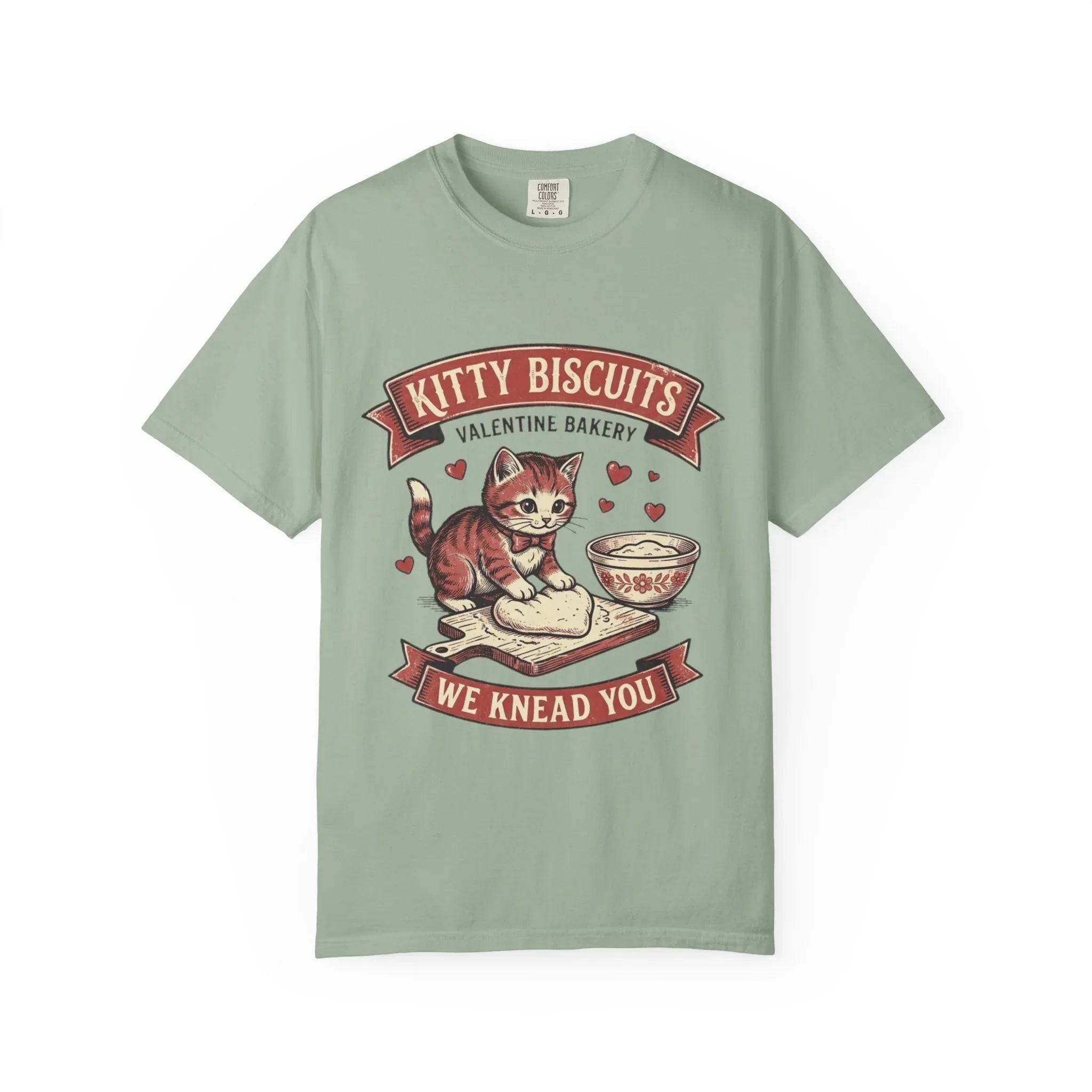 Kitty Biscuits T-Shirt | Valentine Bakery Cat We Knead You Graphic Tee Bay