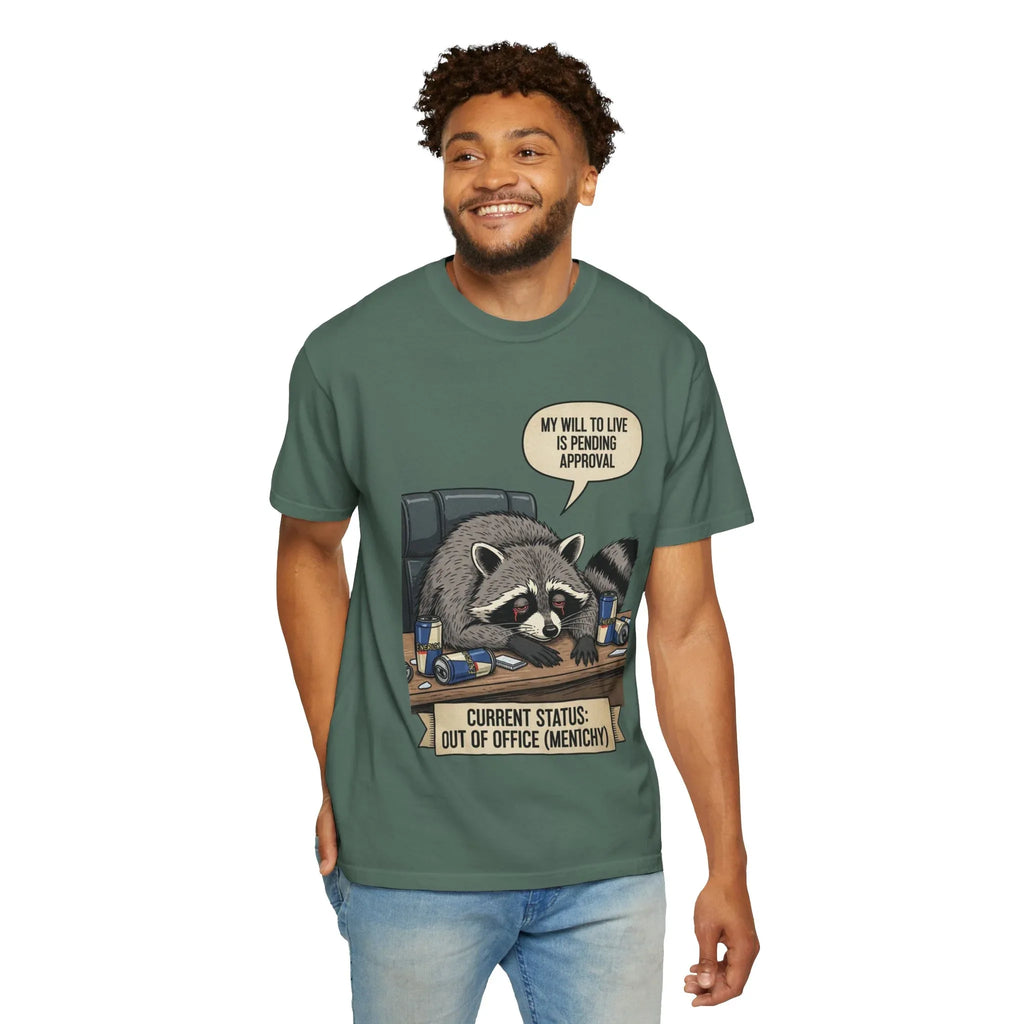 Funny Raccoon Shirt - "My Will To Live Is Pending Approval" Tee - Sarcastic Office Humor Gift - Out of Office Mentally T-Shirt - Retro Corporate Survival Graphic Shirt