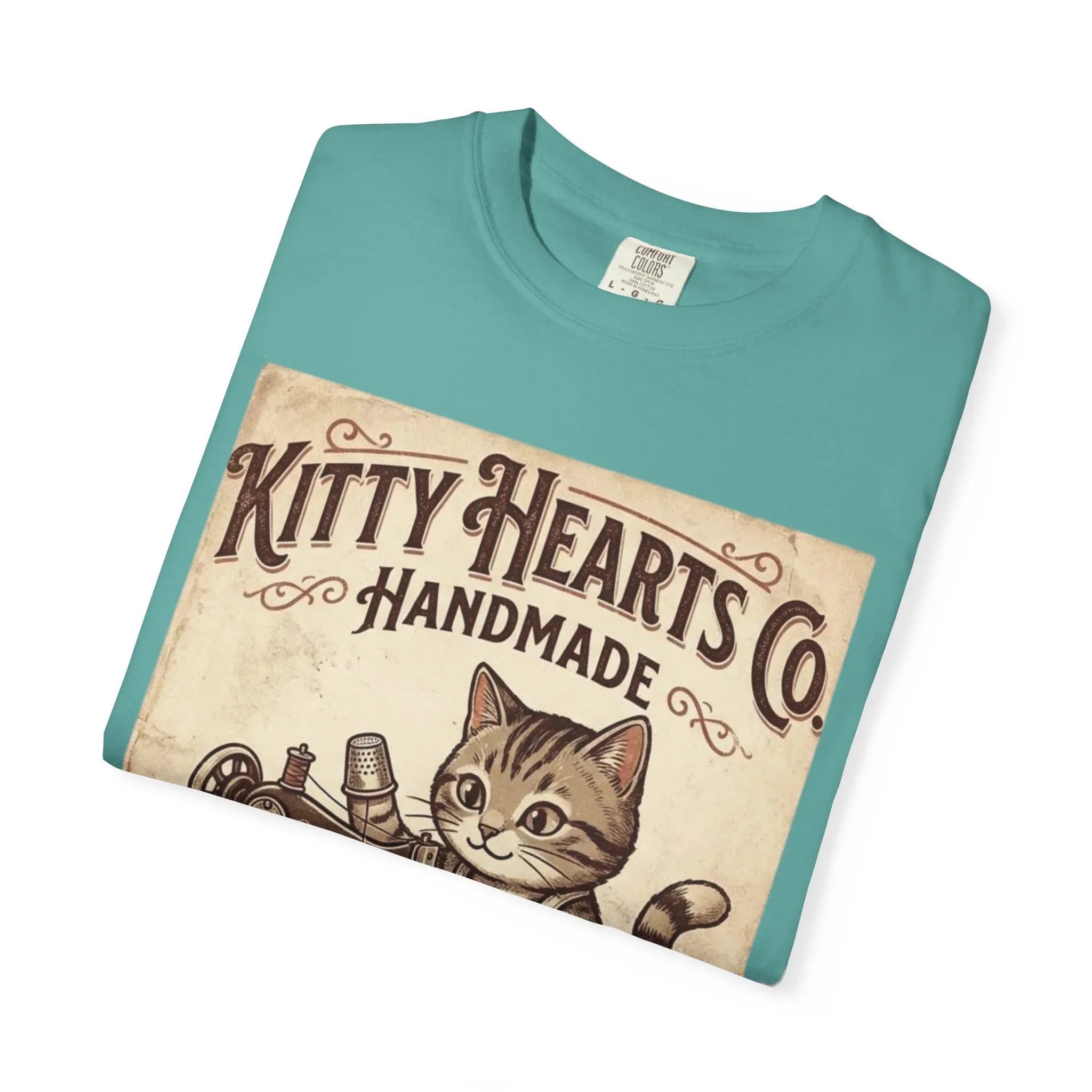 Kitty Hearts Co T-Shirt | Vintage Handmade Cat Sewing Made With Purr Graphic Tee