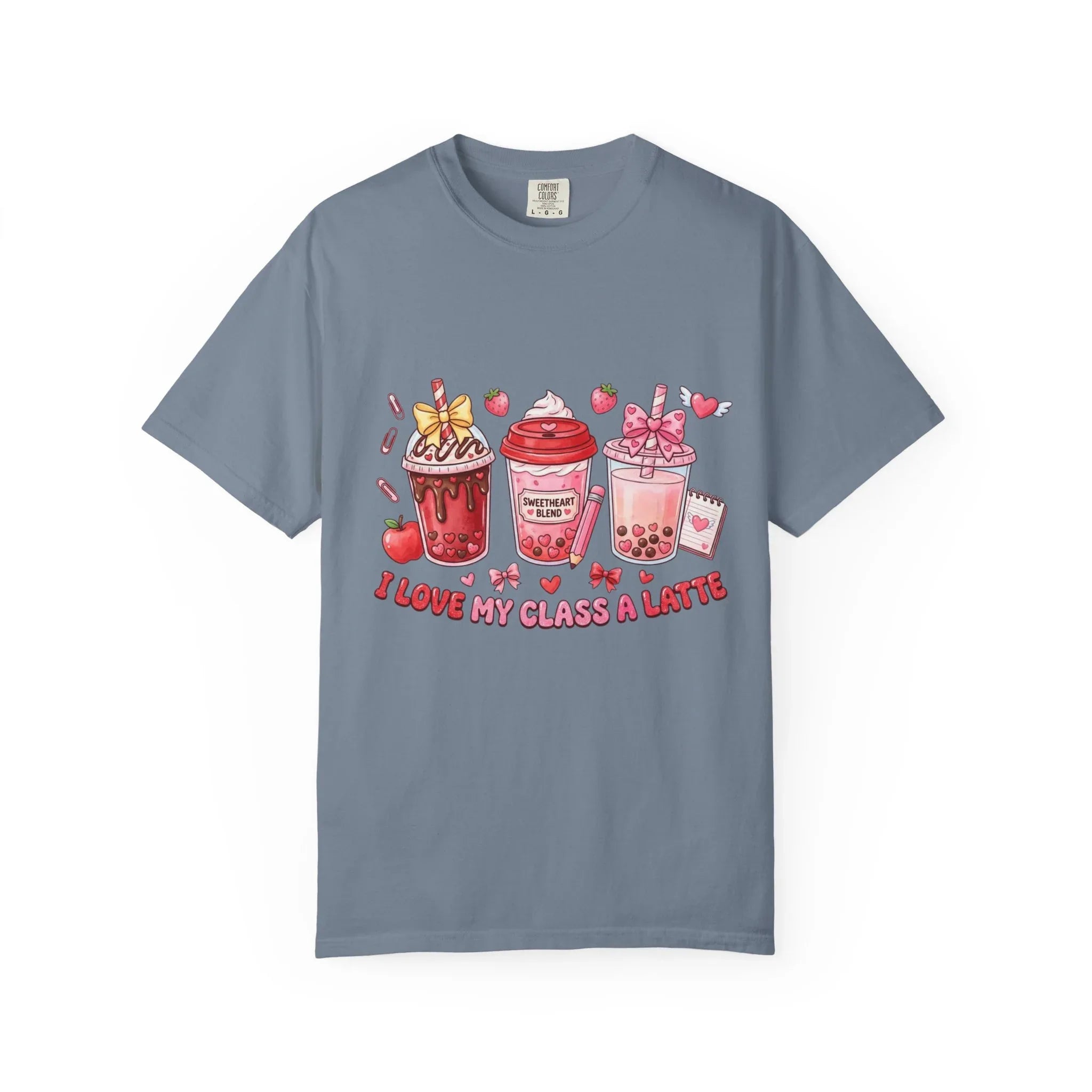 Strawberry Boba Drinks T-Shirt | I Love My Class A Latte Design | Cute Kawaii Bubble Tea Tee | Vintage Foodie Aesthetic Gift Blue Jean