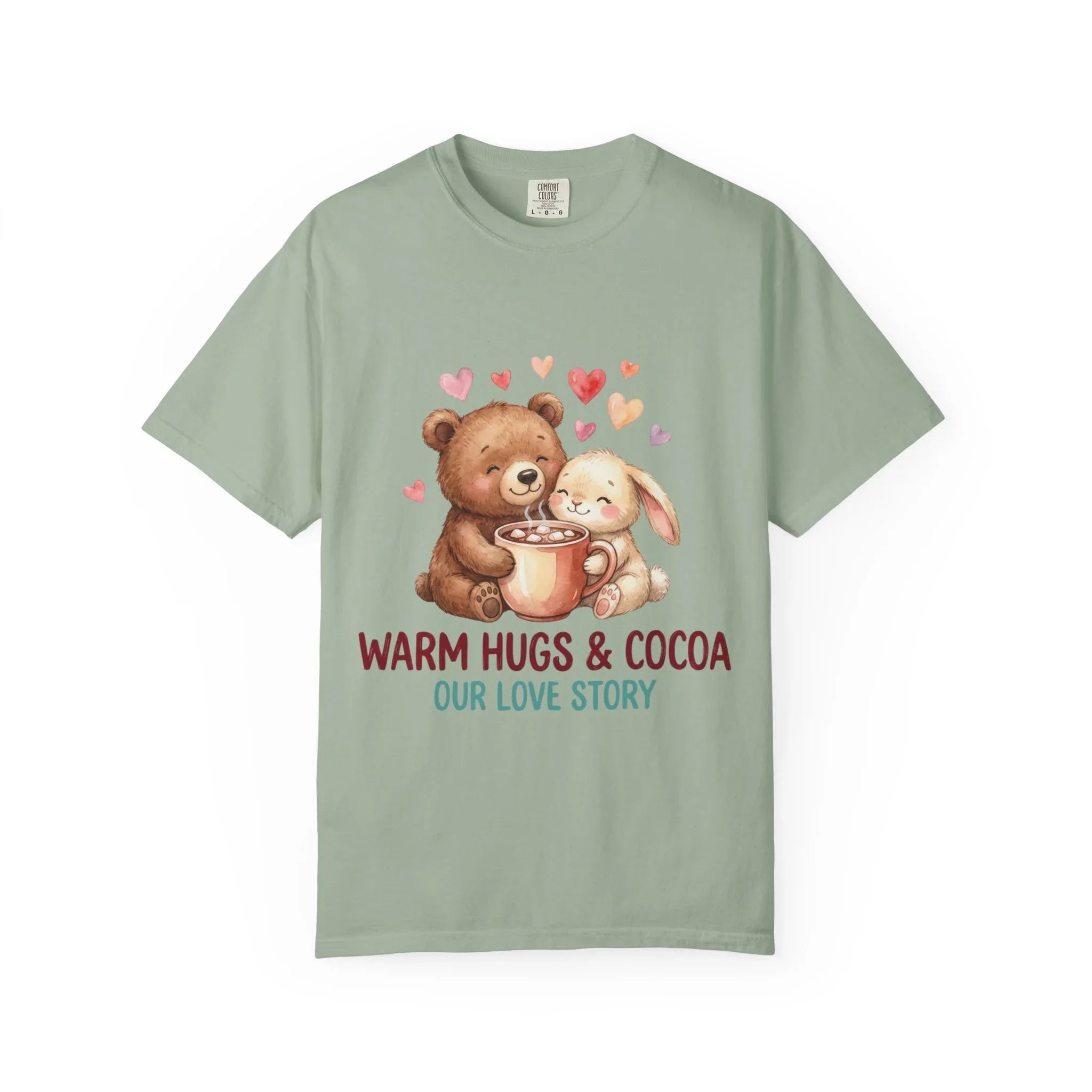 Warm Hugs and Cocoa Our Love Story T-Shirt | Bear Bunny Illustration | Cozy Winter Valentine Gift | Soft Vintage Storybook Tee Bay