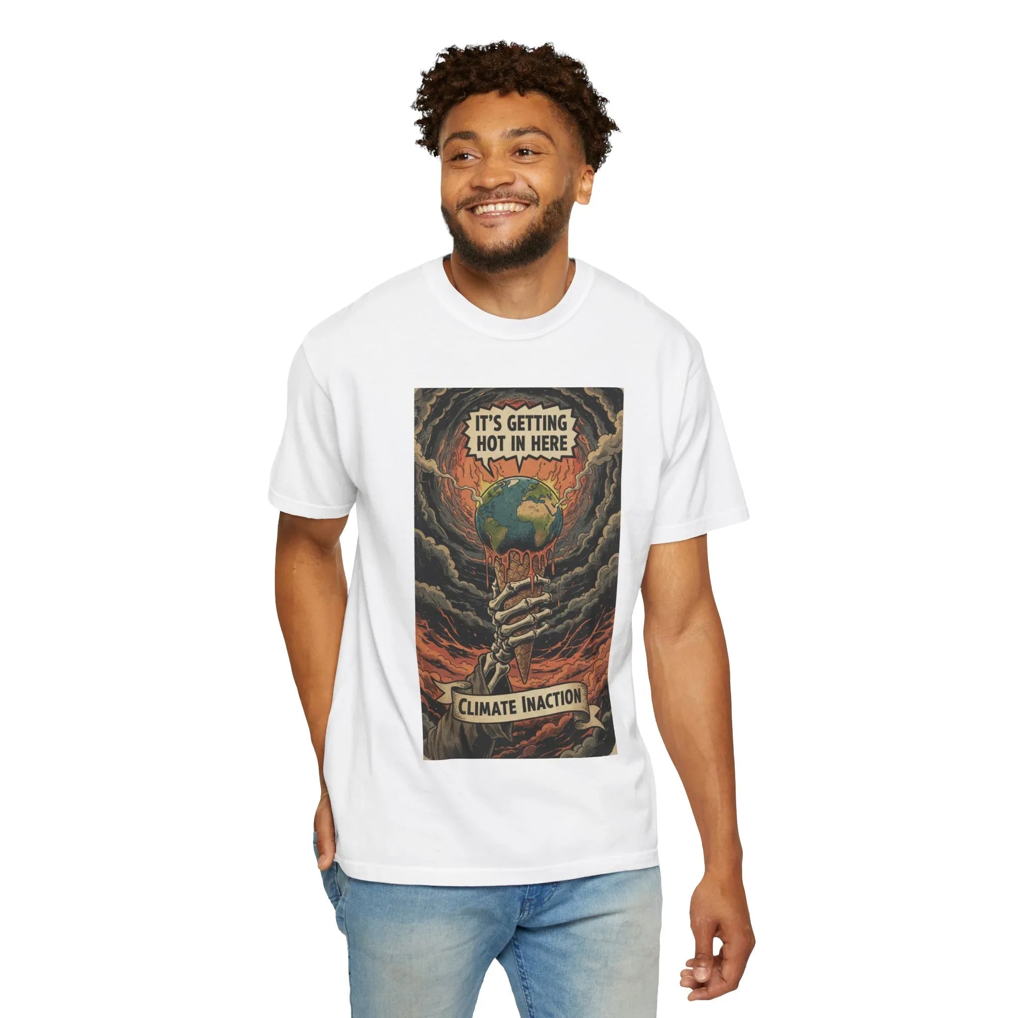 Climate Inaction Skeleton Melting Earth Shirt - Vintage Graphic Global Warming Activist Tee - Retro Aesthetic Sarcastic Eco-Friendly Gift - Heavyweight Garment-Dyed Unisex T-shirt