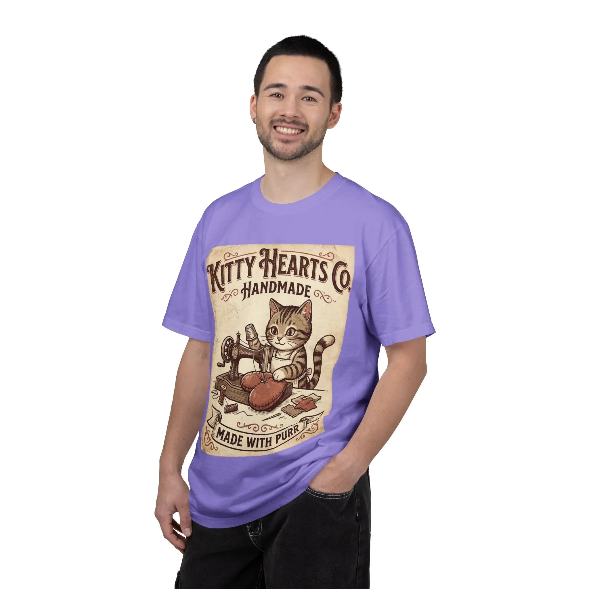 Kitty Hearts Co T-Shirt | Vintage Handmade Cat Sewing Made With Purr Graphic Tee