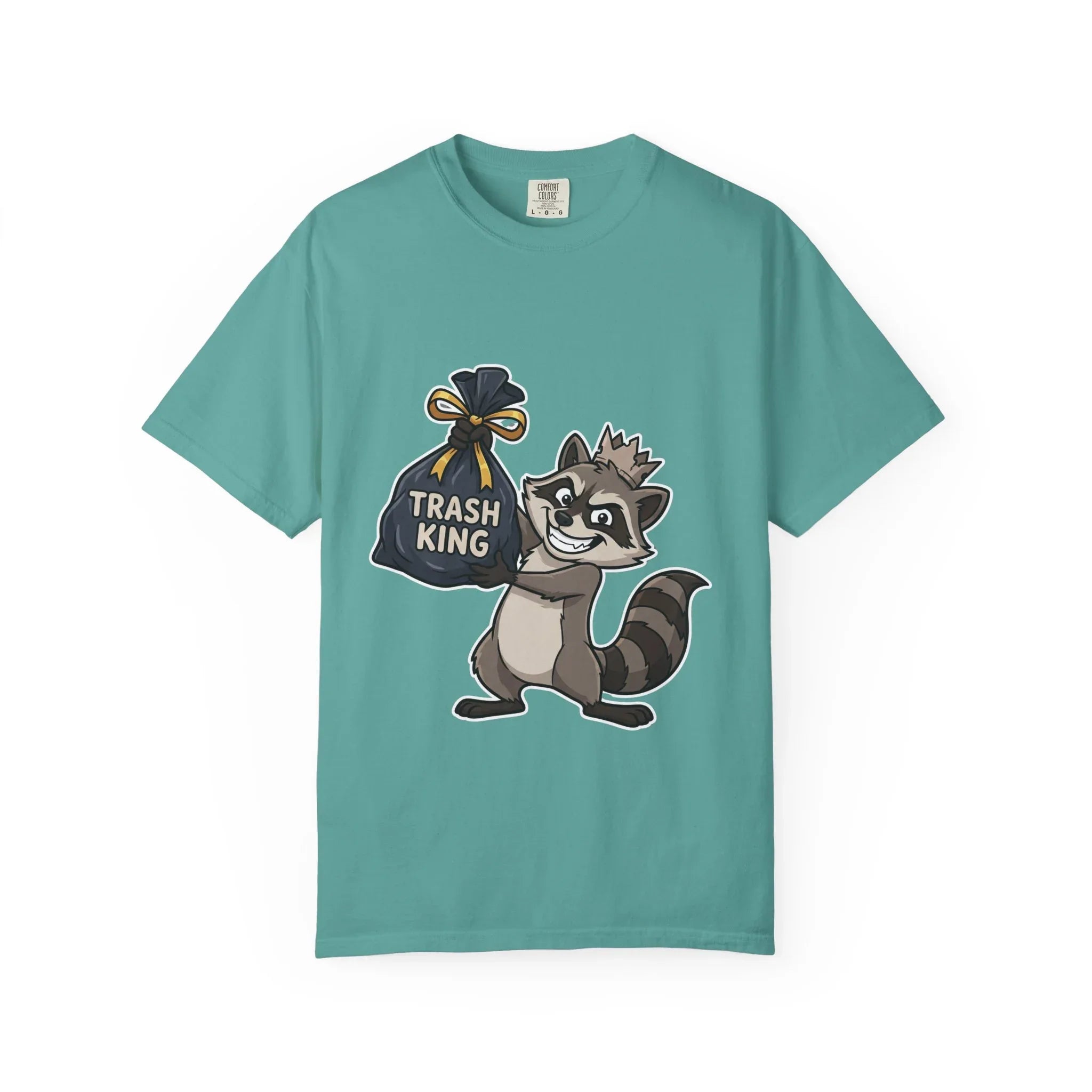 Trash King Raccoon Shirt, Funny Trash Panda Tee, Crown Trash Bag Graphic T-Shirt, Meme Streetwear Gift, Sarcastic Animal Humor Seafoam
