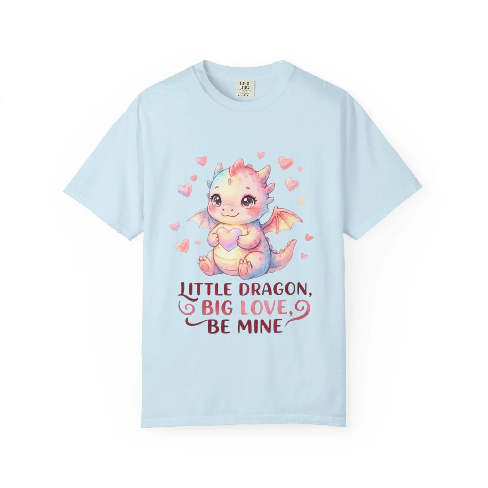 Little Dragon Be Mine T Shirt Cute Baby Dragon Heart Watercolor Cozy Vintage Aesthetic Gift Fantasy Lovers Soft Cotton Romantic Tee Chambray