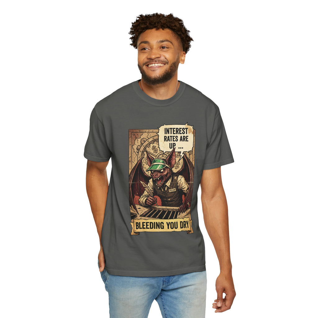 Satirical Finance T-Shirt Collection, Toxic Work Culture Skeleton Tee, Market Correction Red Wedding, Hyperinflation Satire Graphic Shirt