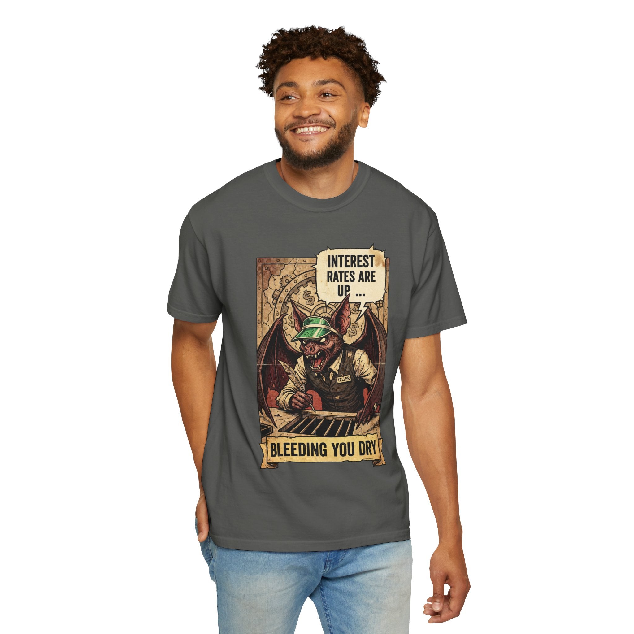 Satirical Finance T-Shirt Collection, Toxic Work Culture Skeleton Tee, Market Correction Red Wedding, Hyperinflation Satire Graphic Shirt