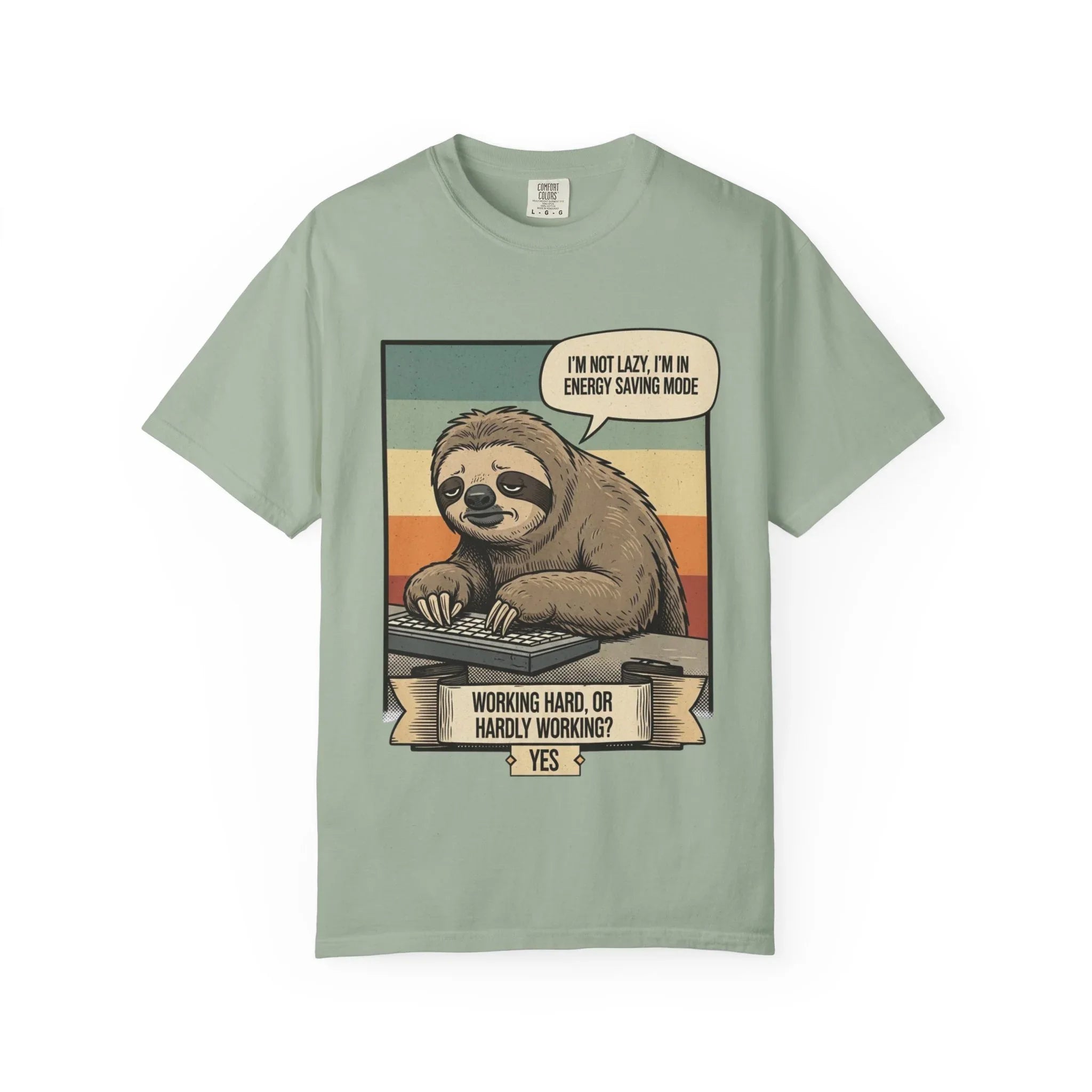 Funny Sloth Shirt - "I'm In Energy Saving Mode" T-Shirt - Office Humor Gift for Coworker - Lazy Animal Tee - Work From Home Graphic Tee - Retro Style Sloth Top Bay