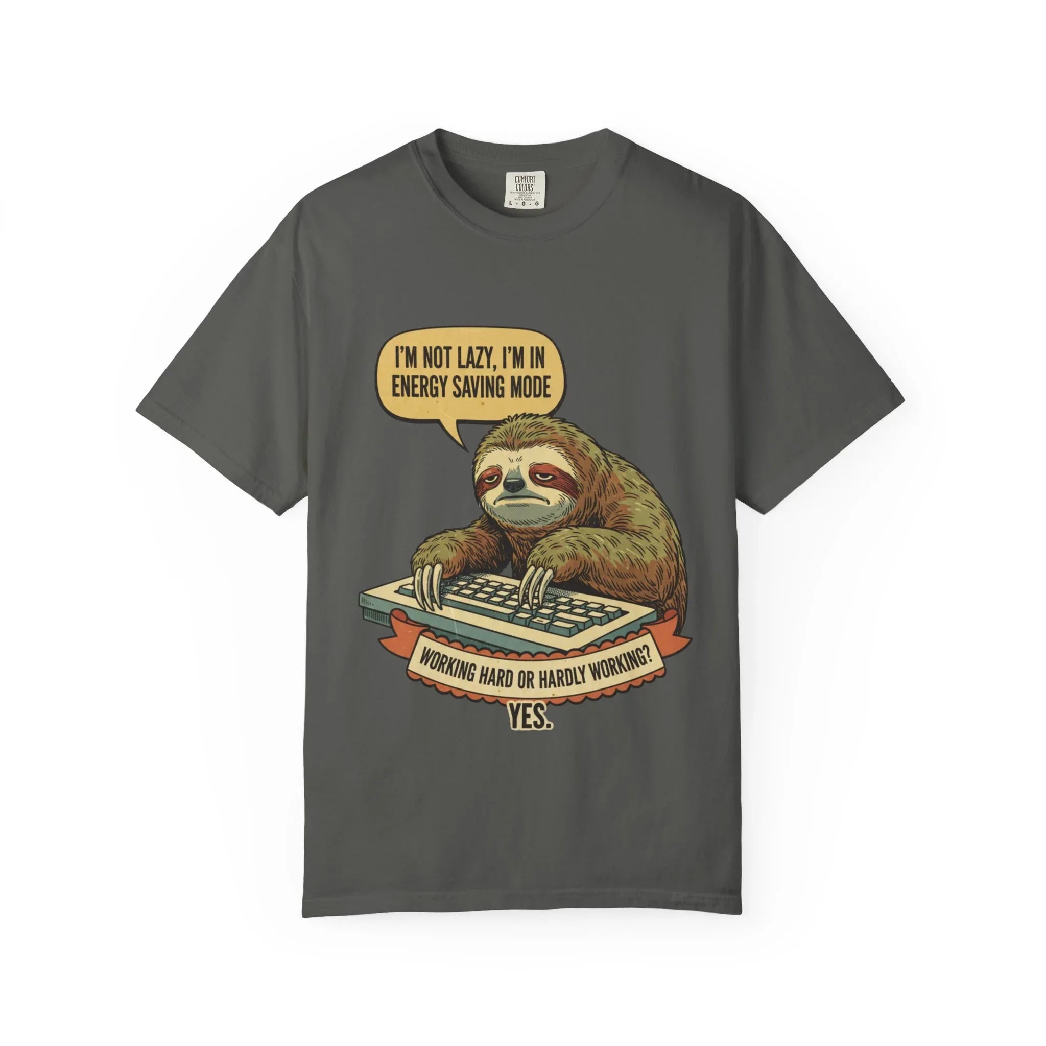 Funny Sloth Shirt - "I'm In Energy Saving Mode" Office Humor Tee - Programmer T-Shirt - Lazy Animal Lover Gift - Retro Style Sloth Graphic Tee Pepper