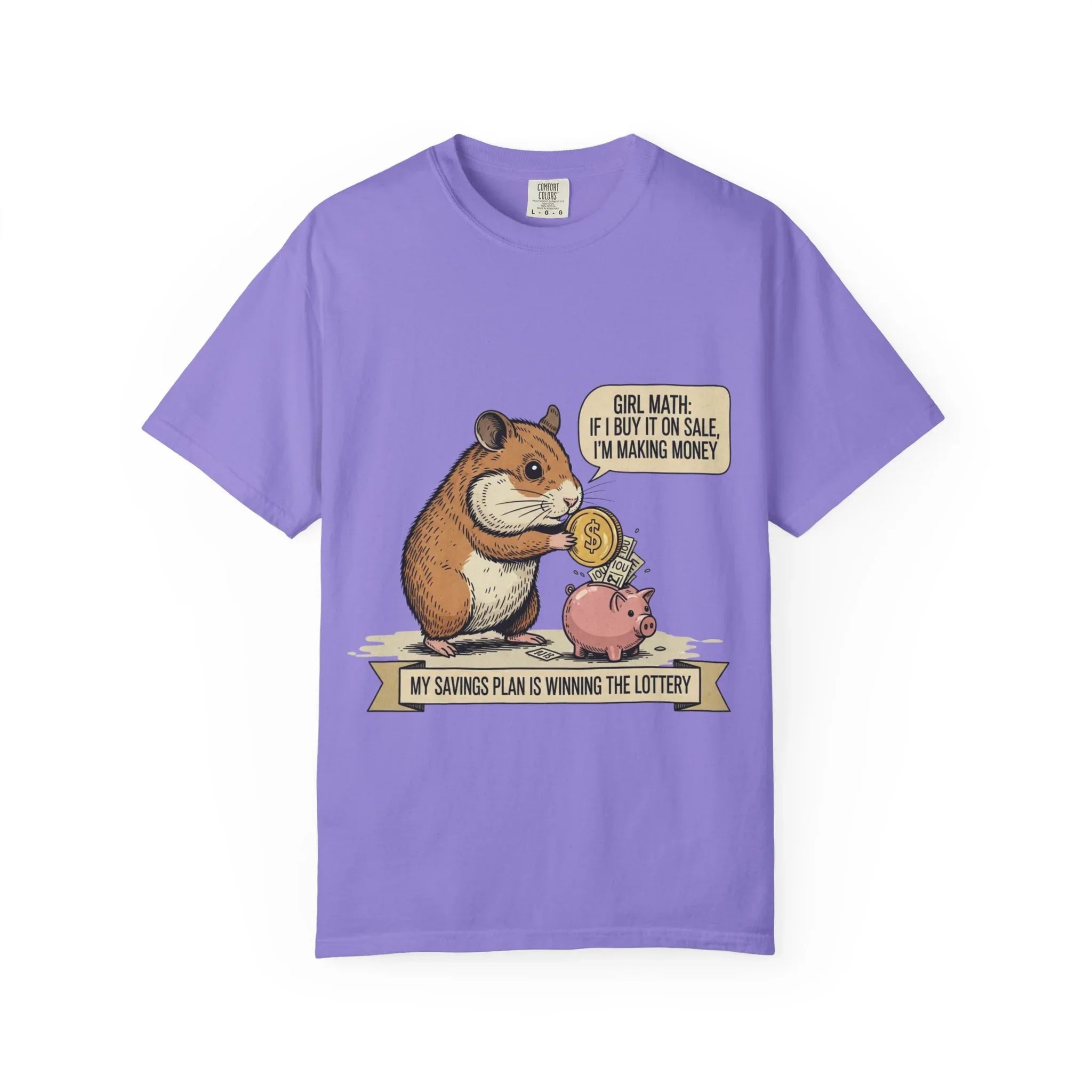Funny Girl Math Shirt Hamster Saving Plan Tee Student Loan Otter Shirt Financially Stable Sloth Broke Life Gift Sarcastic Adulting Humor Violet