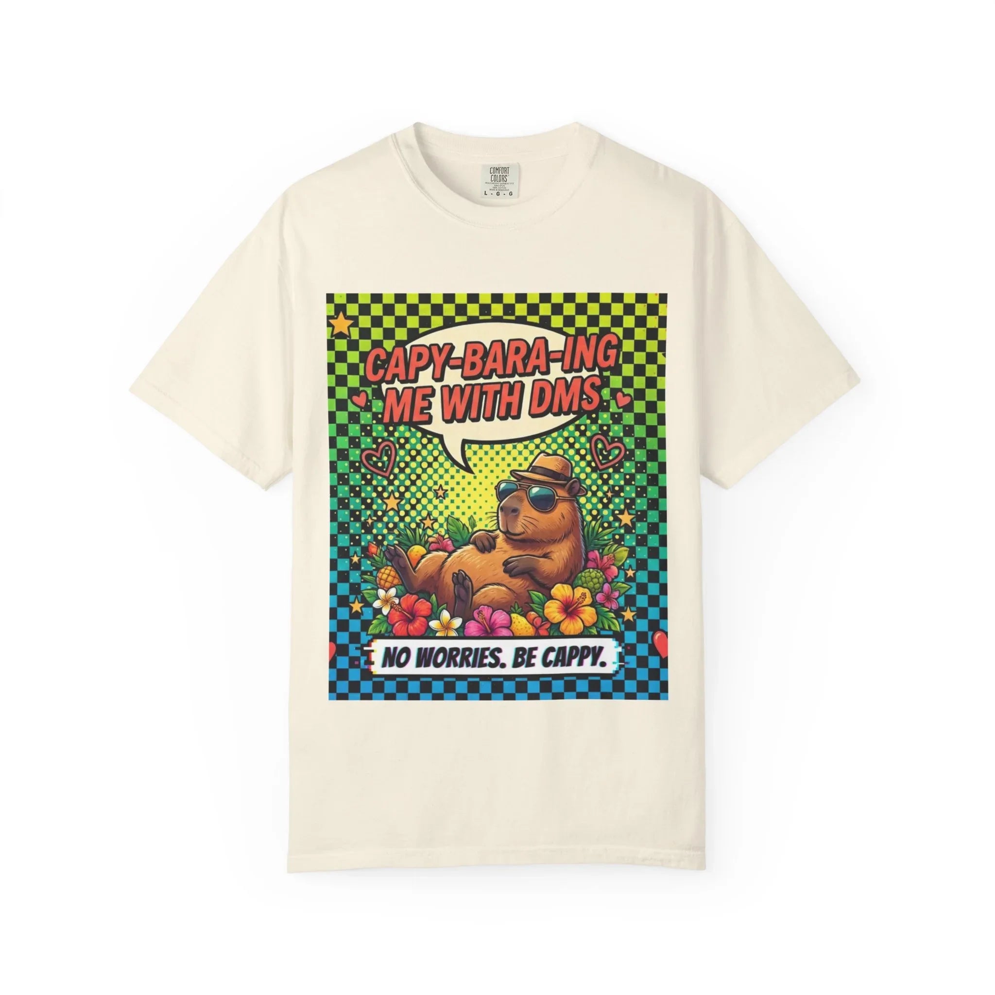 Capybara Relaxing Cartoon T-Shirt | Capy-bara-ing Me With DMs Tee | No Worries Be Cappy | Viral Meme Humor Gift Shirt Ivory