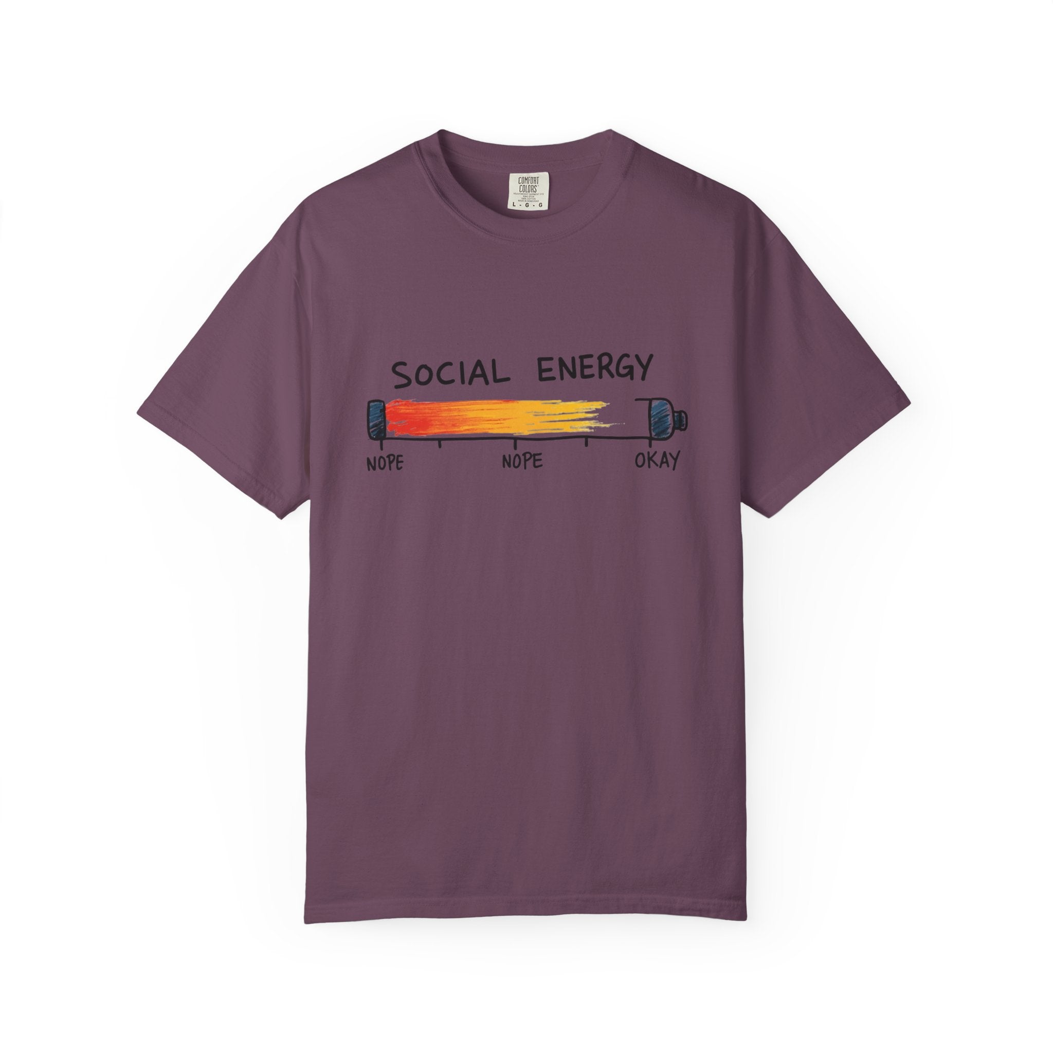 Social Energy Meter Shirt, Introvert Humor Tee, Social Battery Bar Chart T-Shirt, Funny Minimal Graphic, Nope to Okay Gift Berry