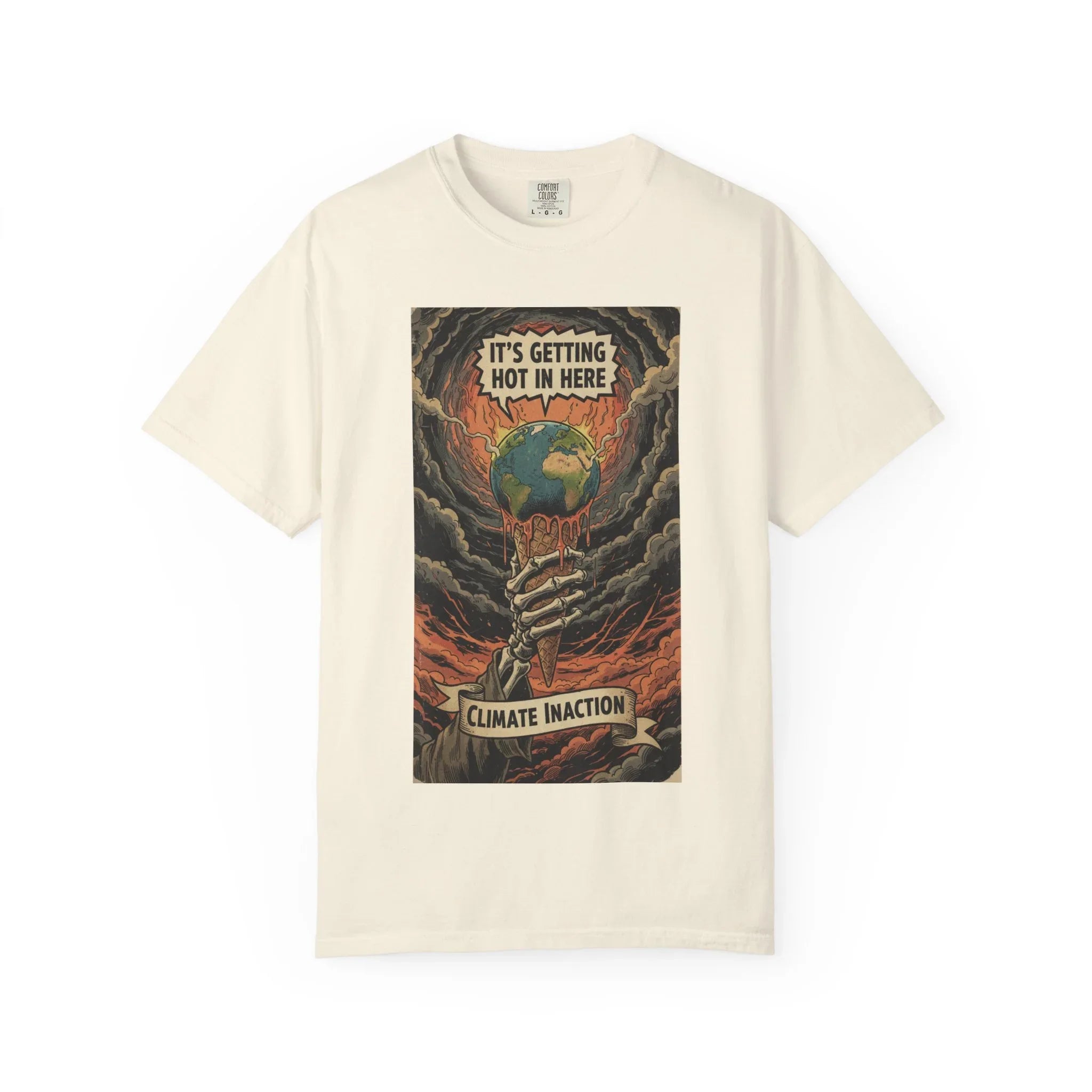 Climate Inaction Skeleton Melting Earth Shirt - Vintage Graphic Global Warming Activist Tee - Retro Aesthetic Sarcastic Eco-Friendly Gift - Heavyweight Garment-Dyed Unisex T-shirt Ivory