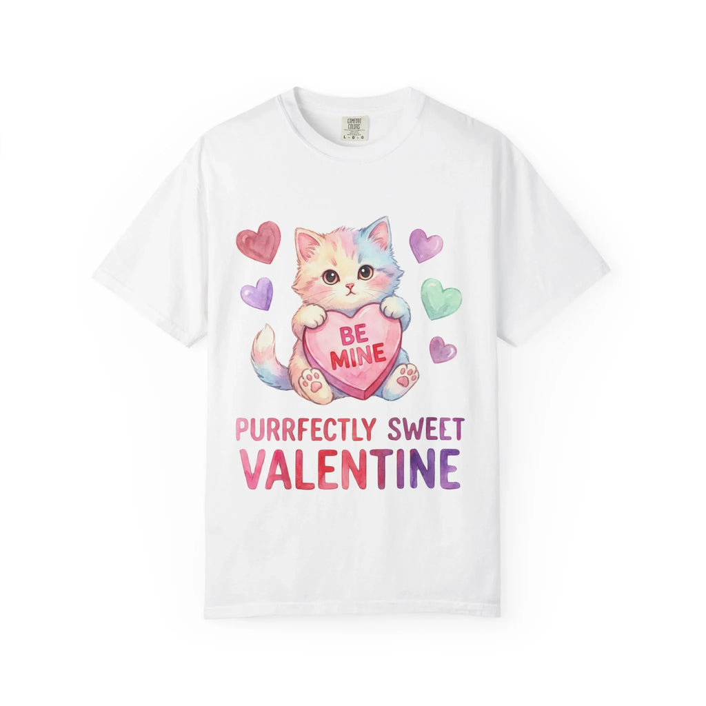 Purrfectly Sweet Valentine Cat T-Shirt | Be Mine Heart Design | Cute Pastel Kitten Tee | Cozy Romantic Gift for Cat Lovers