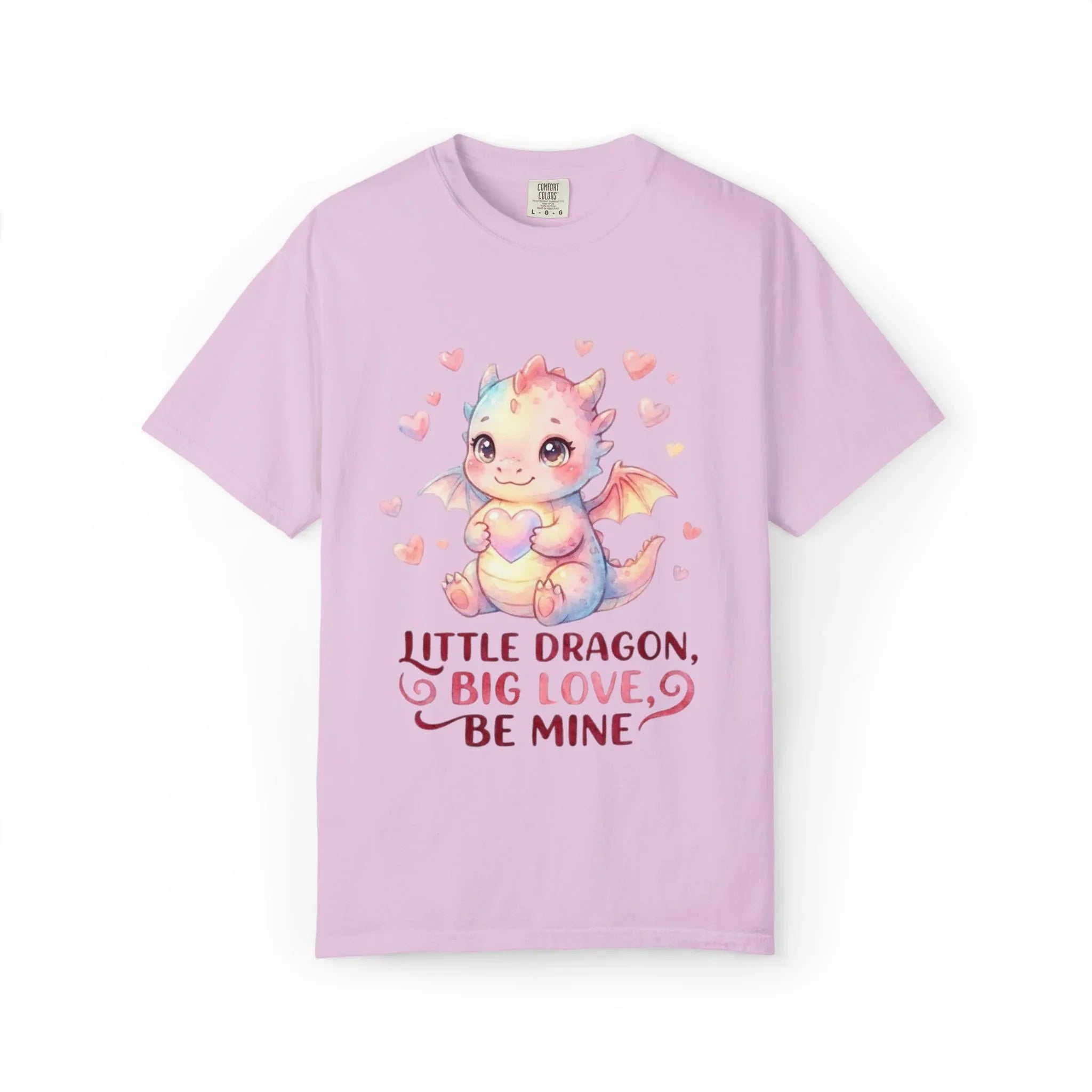 Little Dragon Be Mine T Shirt Cute Baby Dragon Heart Watercolor Cozy Vintage Aesthetic Gift Fantasy Lovers Soft Cotton Romantic Tee Orchid
