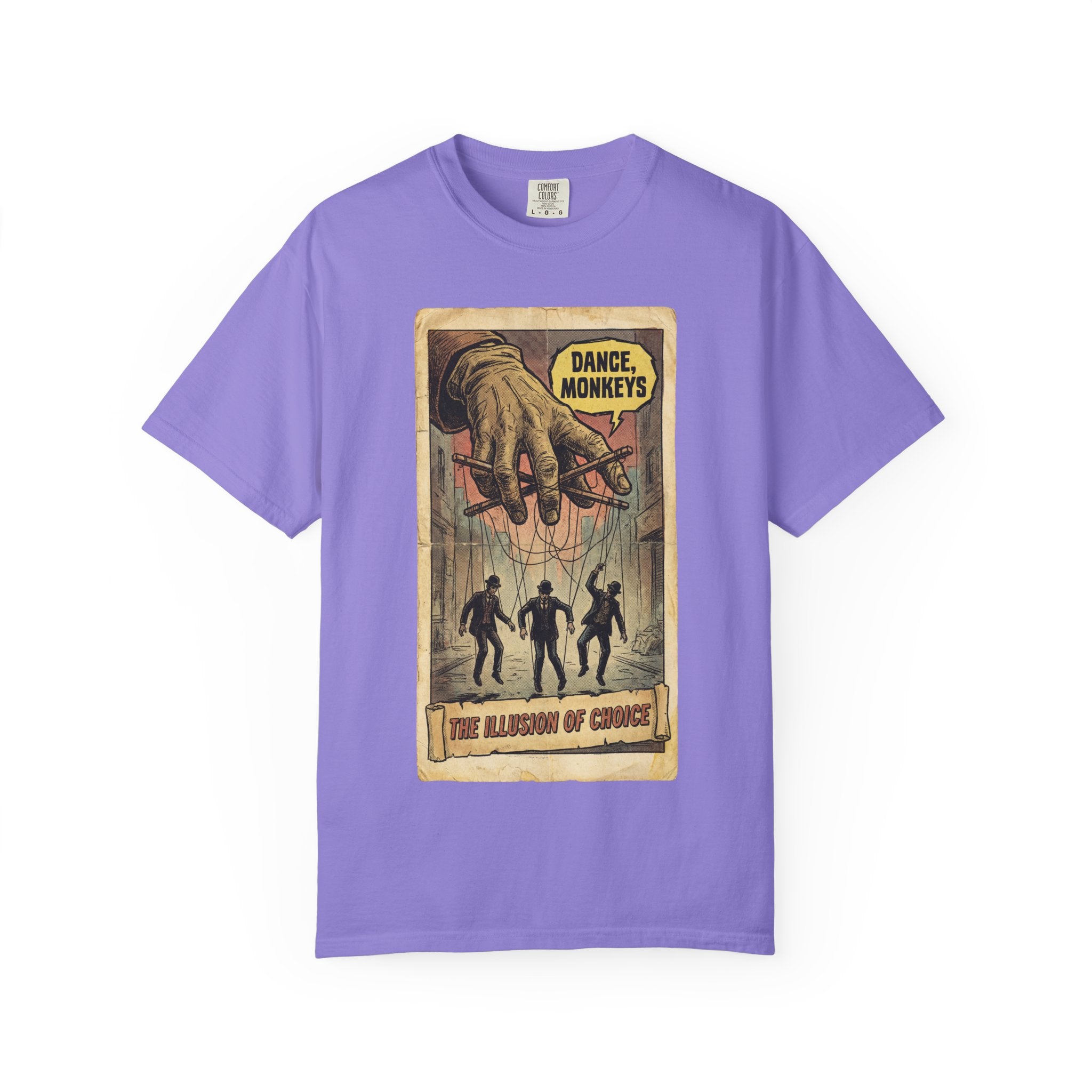 The Illusion of Choice Shirt, Dance Monkeys Puppet Master Tee, Sarcastic Social Commentary T-Shirt, Vintage Grunge Philosophy Apparel Violet