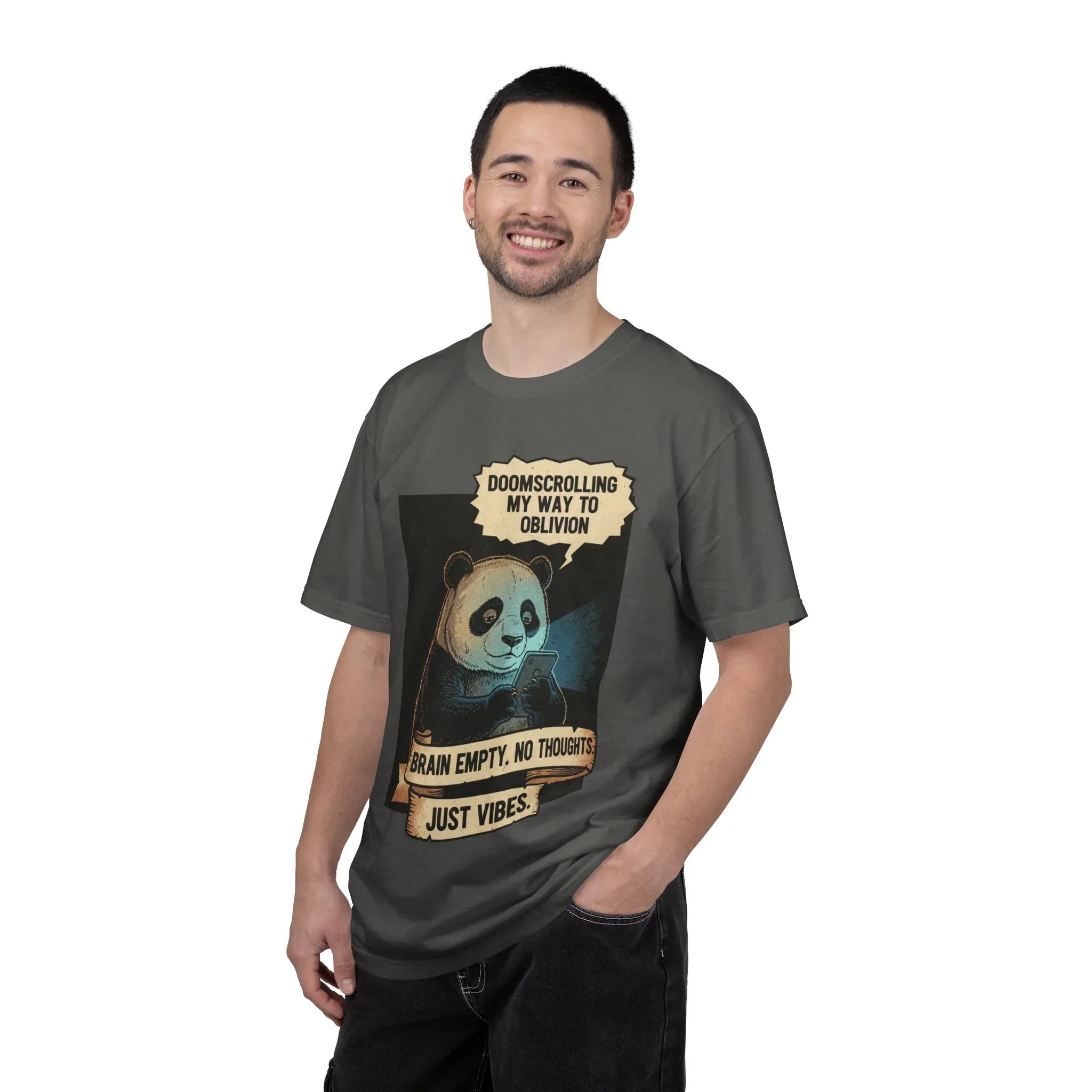 Funny Panda Doomscrolling Shirt Brain Empty No Thoughts Just Vibes Tee Retro Vintage Aesthetic Tshirt Relatable Meme Gift for Introverts