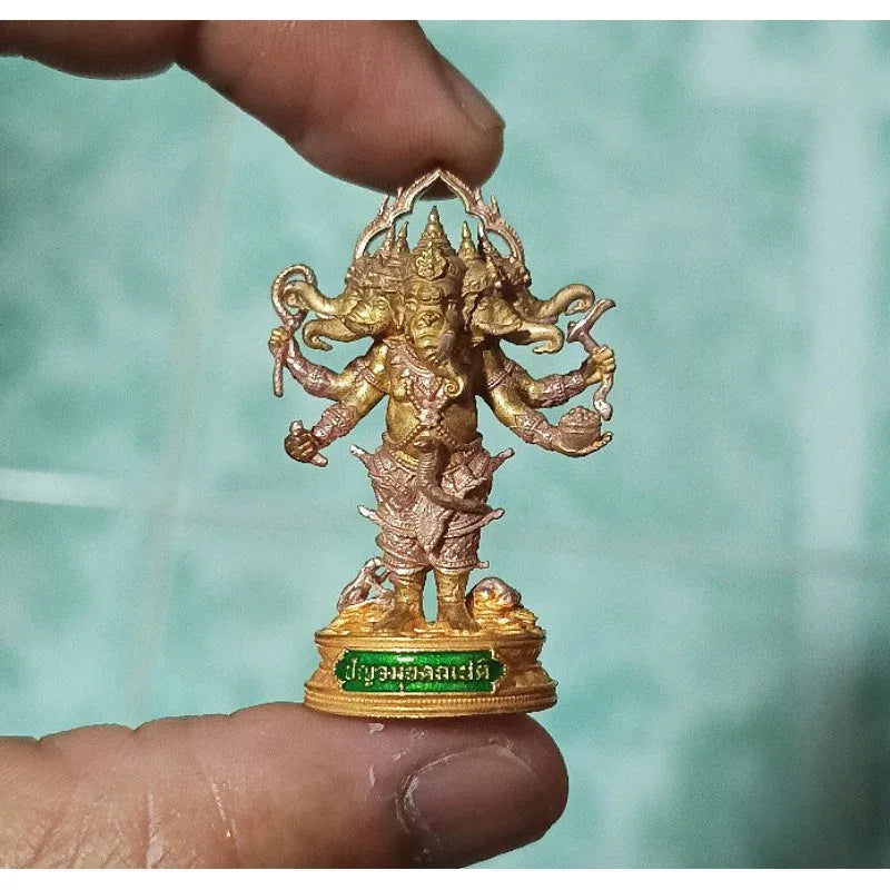 🪙 Ganesha “Five‑Headed Supreme Victory” – Pancha‑Mukha 4‑Arm Success & Obstacle‑Clearing Amulet by Phra Ajarn Liang, Wat Chom Kets, Ayutthaya Nawa with Naga decorations