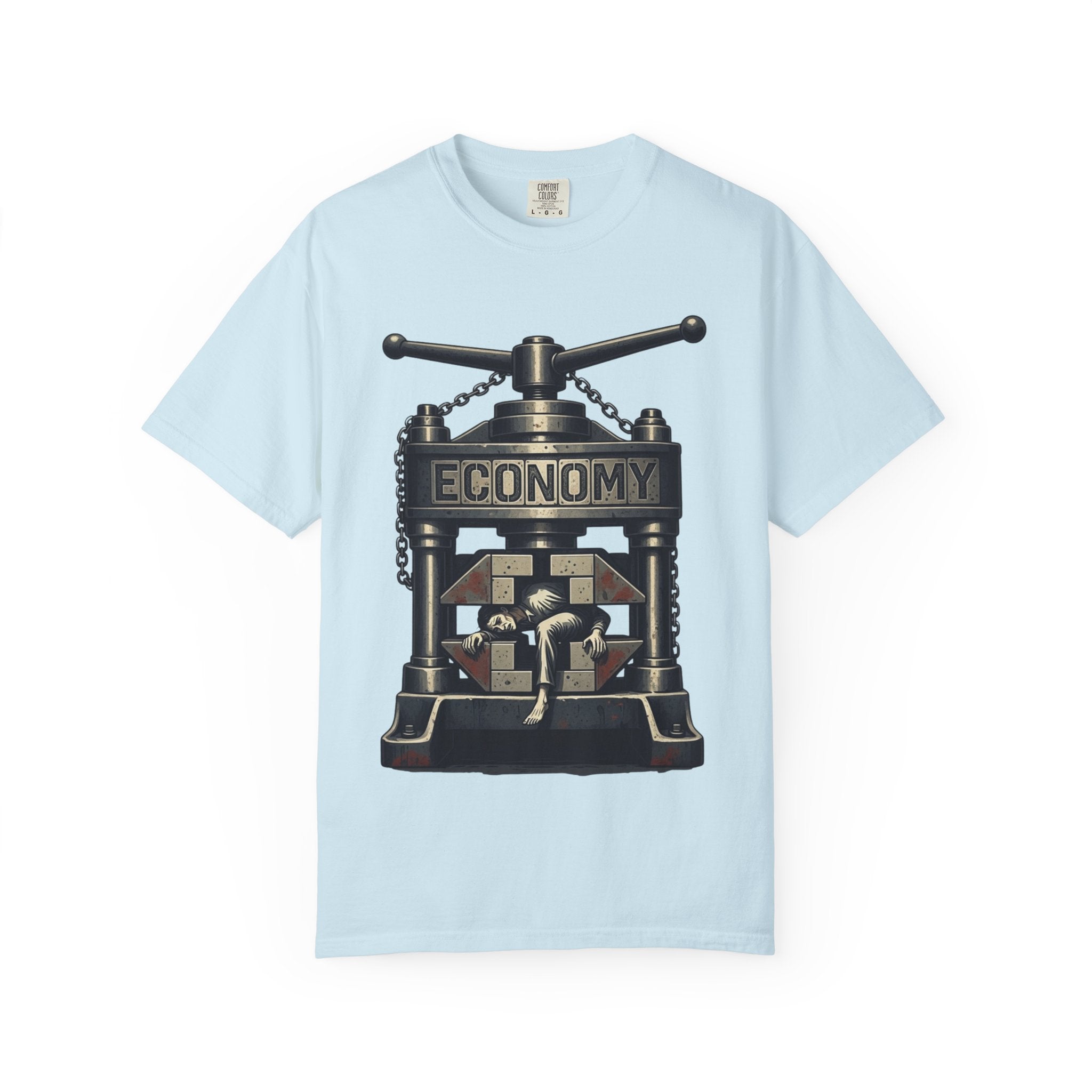 Vintage Dystopian Work Overload Shirt | Retro All-Seeing Eye Tee | Corporate Burnout Graphic | Dark Academia Aesthetic | Gift for Office Workers | Philosophy Satire Unisex T-Shirt Chambray