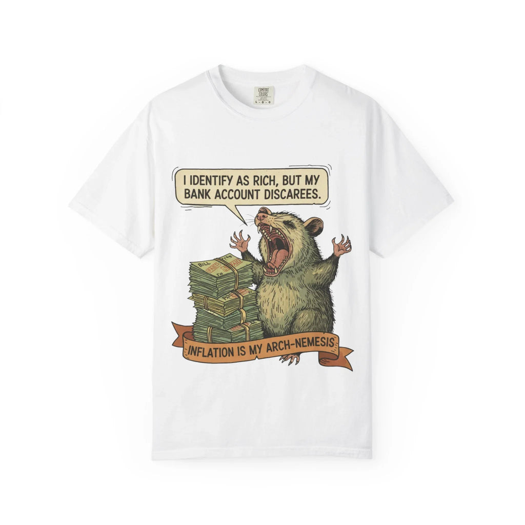 Funny Opossum Shirt I Identify As Rich Sarcastic Animal Meme Tee Screaming Opossum Gift for Friend Inflation Struggle Humor Top