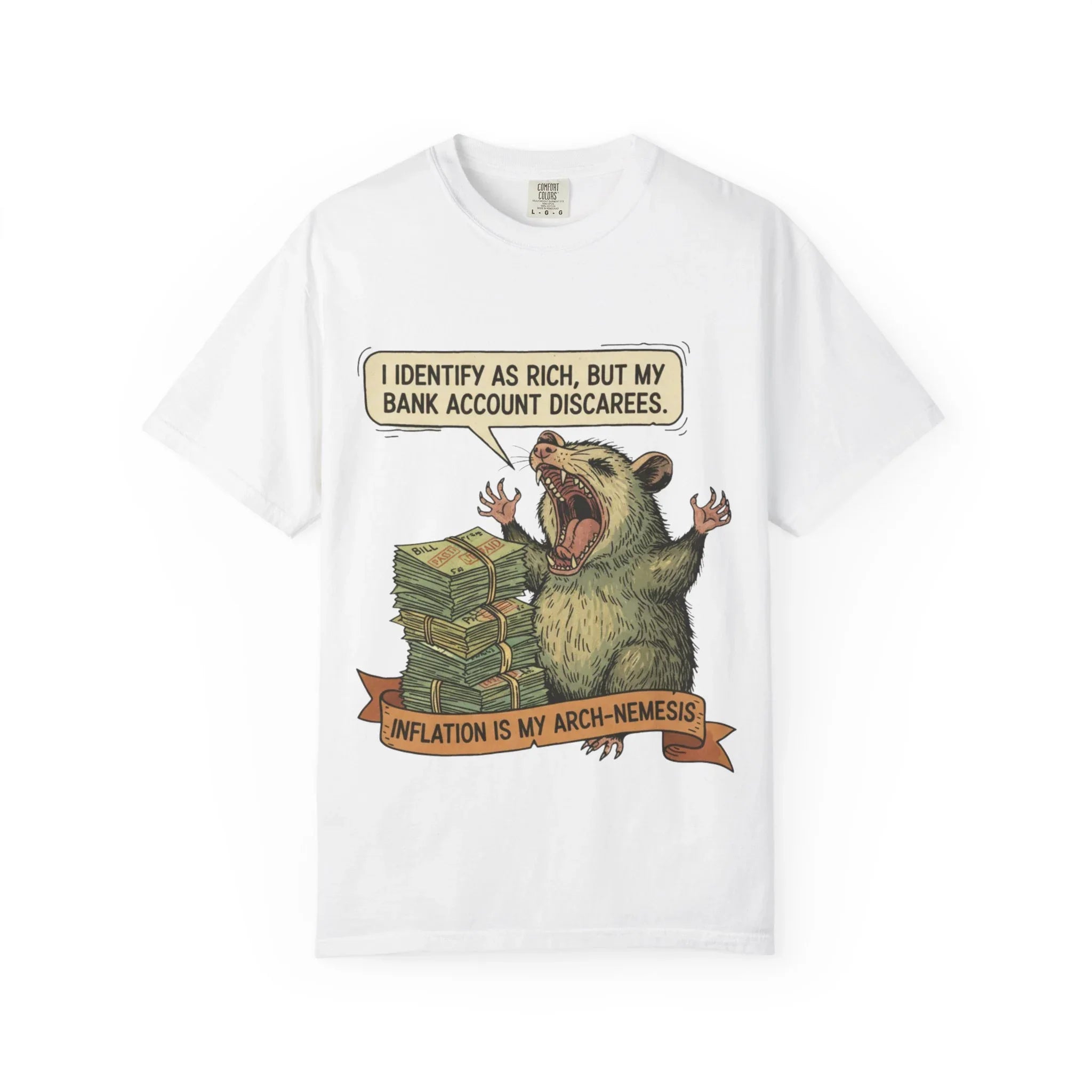 Funny Opossum Shirt I Identify As Rich Sarcastic Animal Meme Tee Screaming Opossum Gift for Friend Inflation Struggle Humor Top