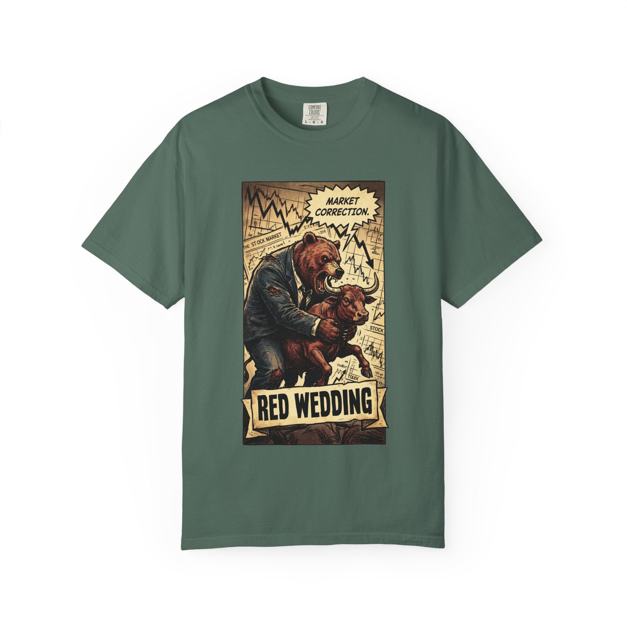 Market Correction Red Wedding Shirt, Bear vs Bull Stock Market Tee, Funny Trader Investor Gift, Vintage Finance Graphic Streetwear Blue Spruce