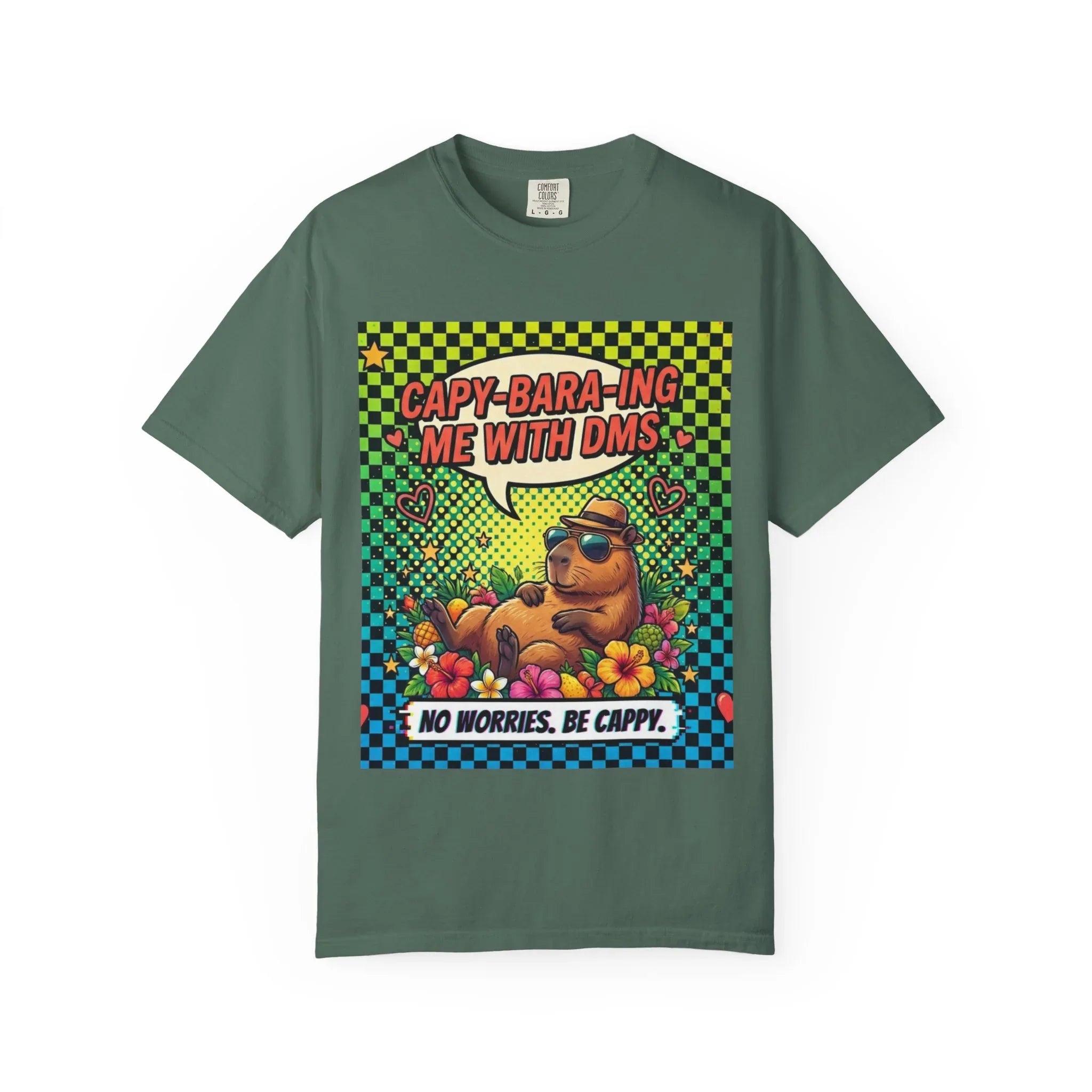 Capybara Relaxing Cartoon T-Shirt | Capy-bara-ing Me With DMs Tee | No Worries Be Cappy | Viral Meme Humor Gift Shirt Blue Spruce