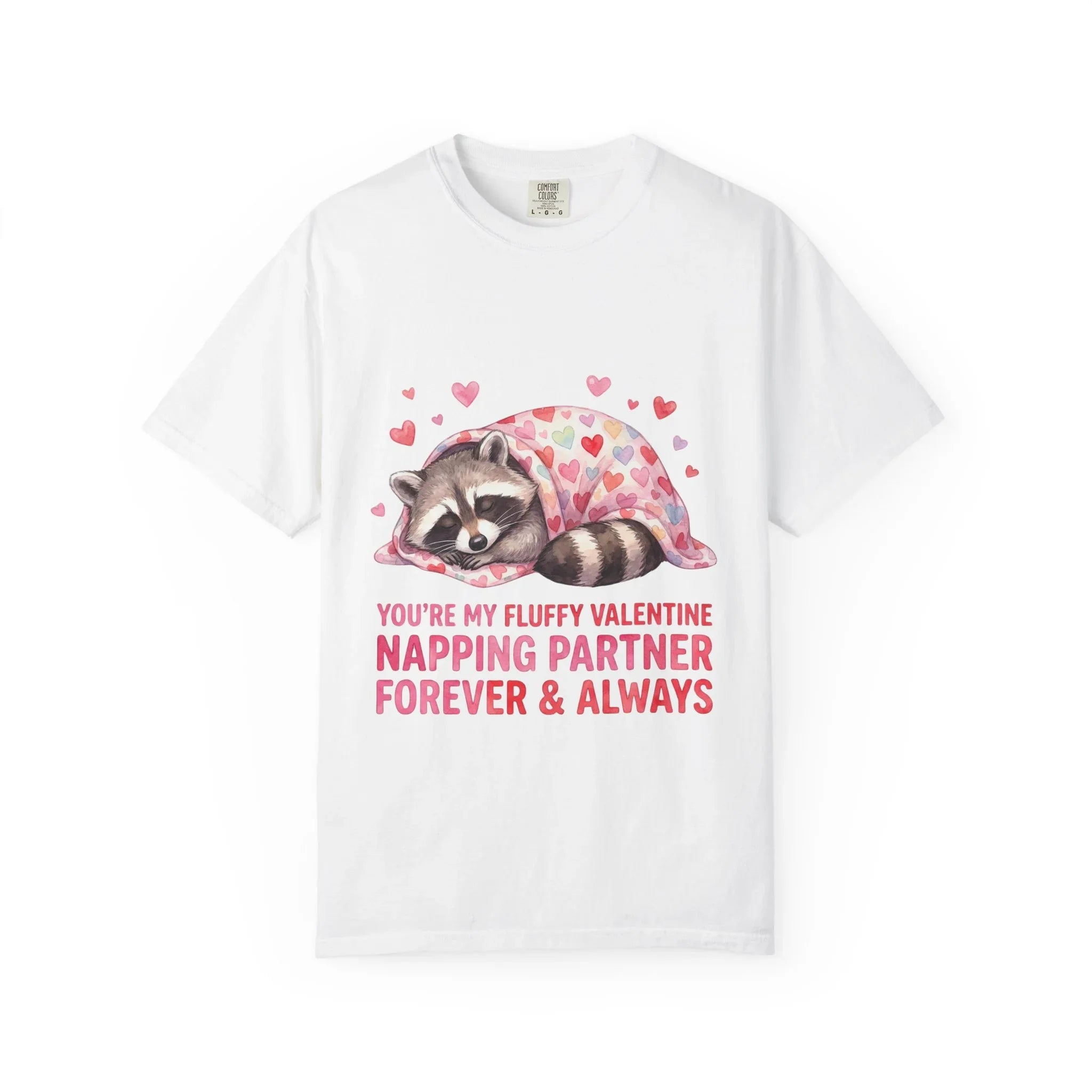 Sleeping Raccoon Valentine T Shirt Fluffy Napping Partner Forever Watercolor Cozy Vintage Aesthetic Gift Animal Lovers Soft Cotton Romantic