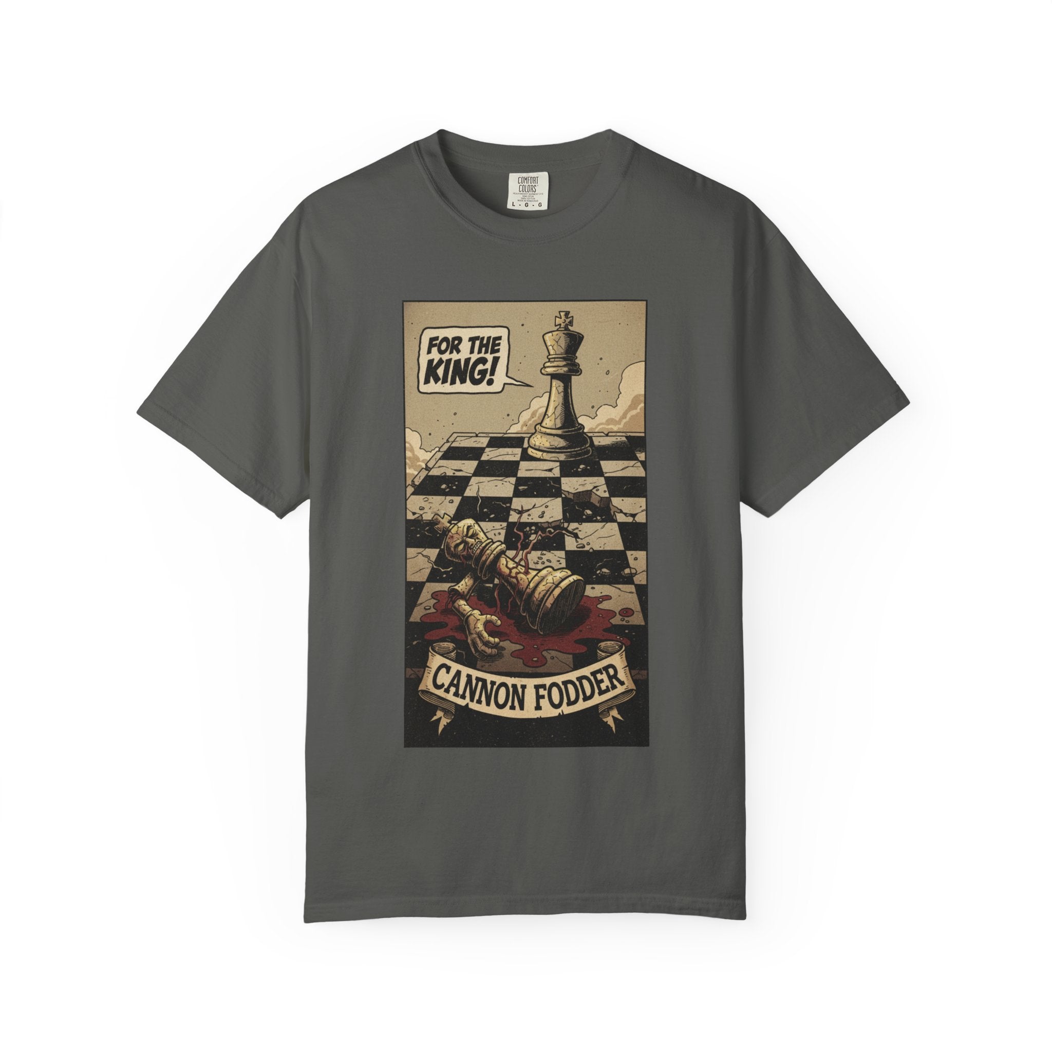 T-Shirt — "For the King! Cannon Fodder" Vintage Chess Graphic Tee Pepper