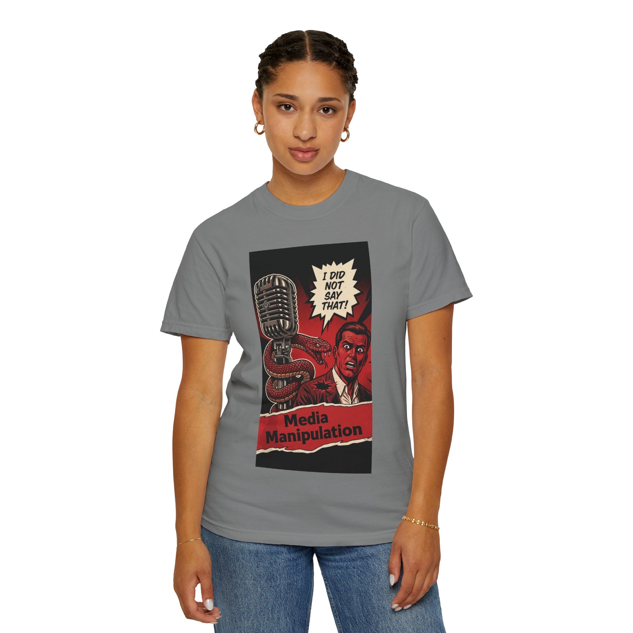Media Manipulation Shirt - Retro Comic Propaganda Tee - Fake News Satire T-Shirt - Sarcastic Political Gift - Vintage Journalism Graphic Tee Grey