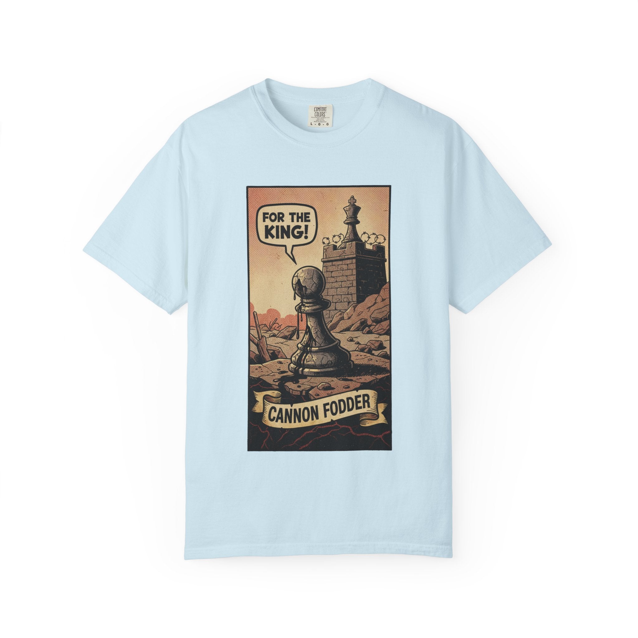 Cannon Fodder Chess T-Shirt - Distressed Vintage Pawn Graphic - Satirical Dark Humor Tee - Retro Political Streetwear Chambray