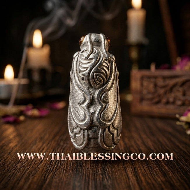 🌟 ✨ Authentic Thai Amulet 2020: Sovereign "Phaya Rerai - Tor Ngan Tor Thong" (The Celestial Cicada of Infinite Wealth) by Kruba Wimala, Doi Chom Wae Monastic Office – Sacred Silver-Alloy (Ngan Yuang) Edition, Base-Filled with Sacred Cicada Herbal Powder