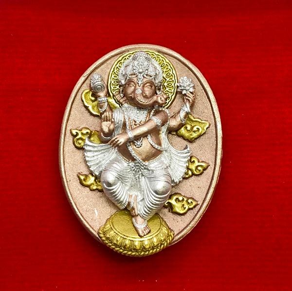 🪙 “Dancing Ganesha Nataraja Medal” – 2.5 x 3 cm Metta, Creativity & Success Amulet, “Meta Mahamongkol” Edition, Wat Phikun Thong (B.E. 2565) 3kPink Gold