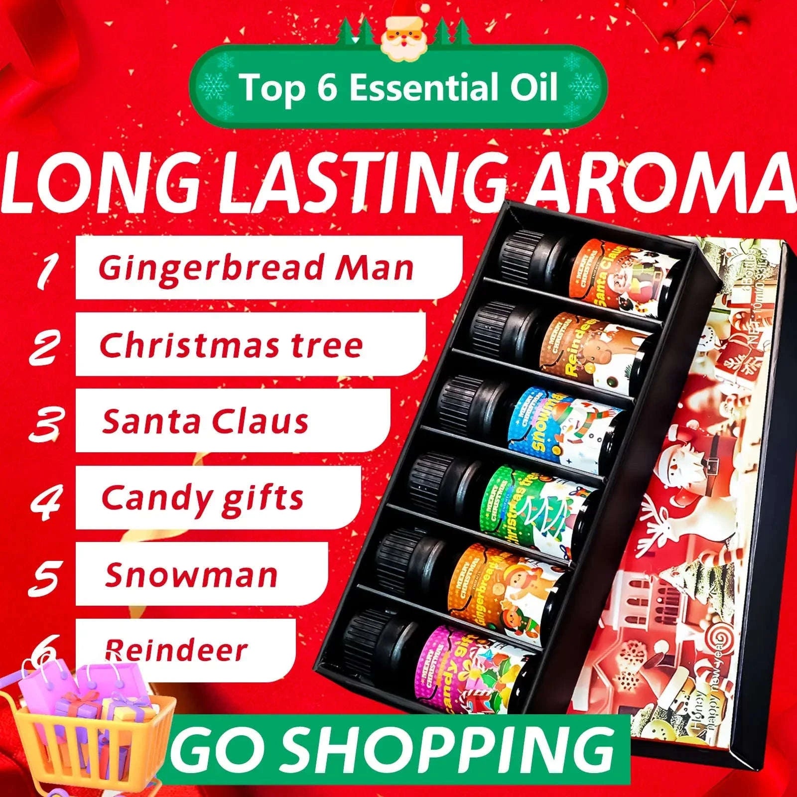 🎄 6PC/1PC 10ML Merry Christmas Essential Oils – Natural Fragrance Oil Gift Set for Christmas Candles, DIY Crafts, Humidifiers﻿