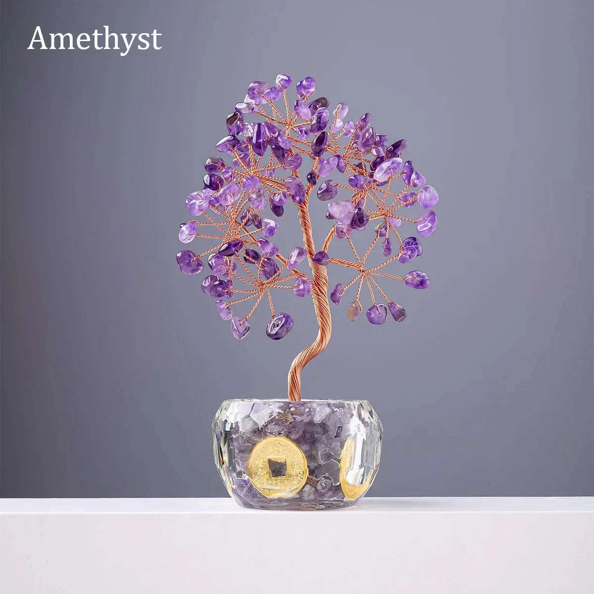 🌳 7 Chakra Healing Crystal Tree: "Get Rich" Money Tree with Natural Stones – Feng Shui Bonsai for Wealth, Luck & Home Office Decor Amethyst