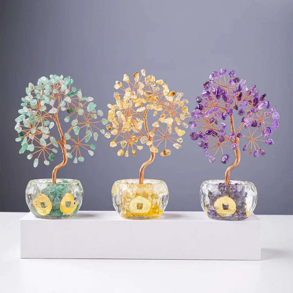 🌳 7 Chakra Healing Crystal Tree: "Get Rich" Money Tree with Natural Stones – Feng Shui Bonsai for Wealth, Luck & Home Office Decor