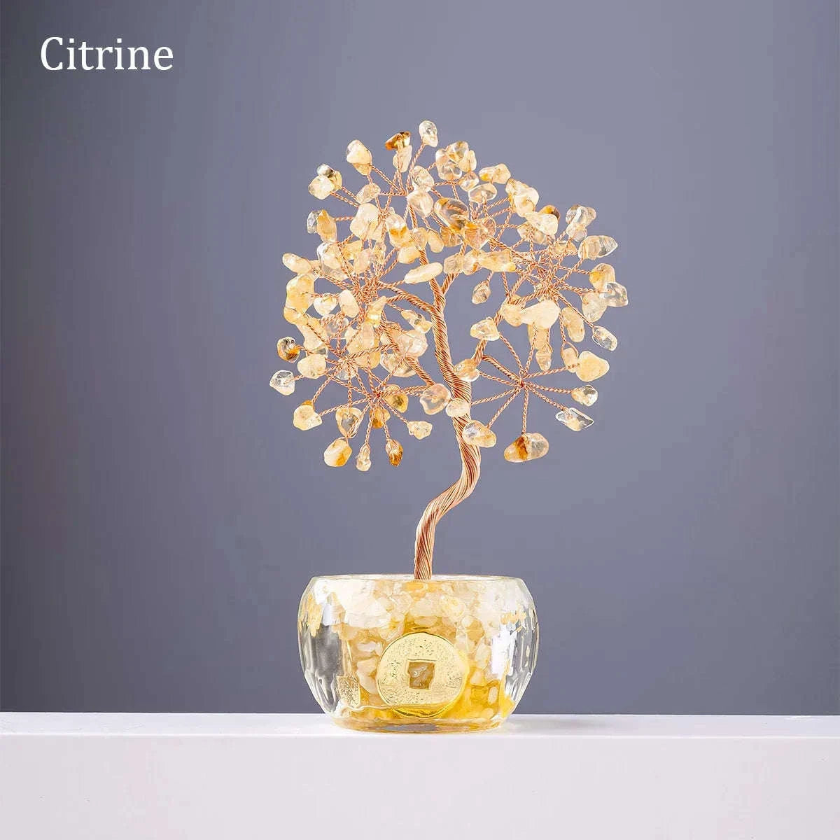 🌳 7 Chakra Healing Crystal Tree: "Get Rich" Money Tree with Natural Stones – Feng Shui Bonsai for Wealth, Luck & Home Office Decor citrine