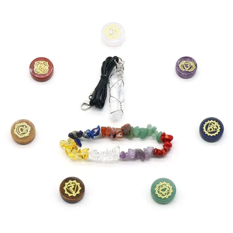 🌈 7 Chakra Healing Stone Bracelet Set: Elegant Natural Quartz & Gemstone Ornament – Balancing Energy Decor & Spiritual Harmony Gift