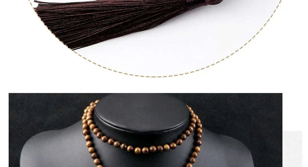 🌳 7 Chakra Wooden Japamala Necklace: Vintage Tree of Life 108 Bead Mala – Meditation, Yoga & Prayer Rosary with Healing Tassel