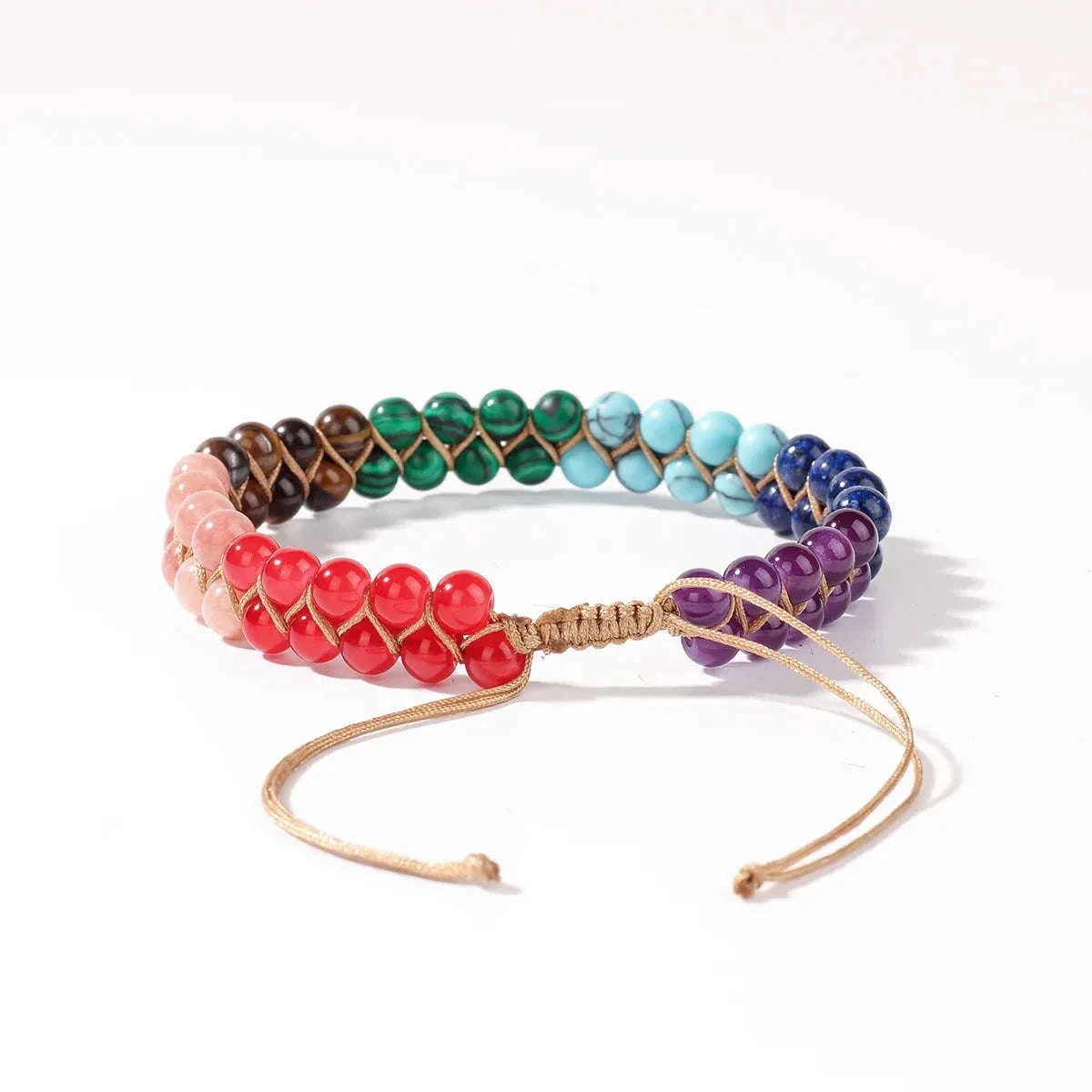 ✨ 7 Chakras Double-Layer Woven Adjustable Ankle Chain with Natural Tiger’s Eye and Colorful Beads – Boho Chic Foot Ornament for Women