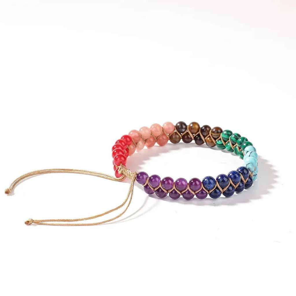 ✨ 7 Chakras Double-Layer Woven Adjustable Ankle Chain with Natural Tiger’s Eye and Colorful Beads – Boho Chic Foot Ornament for Women