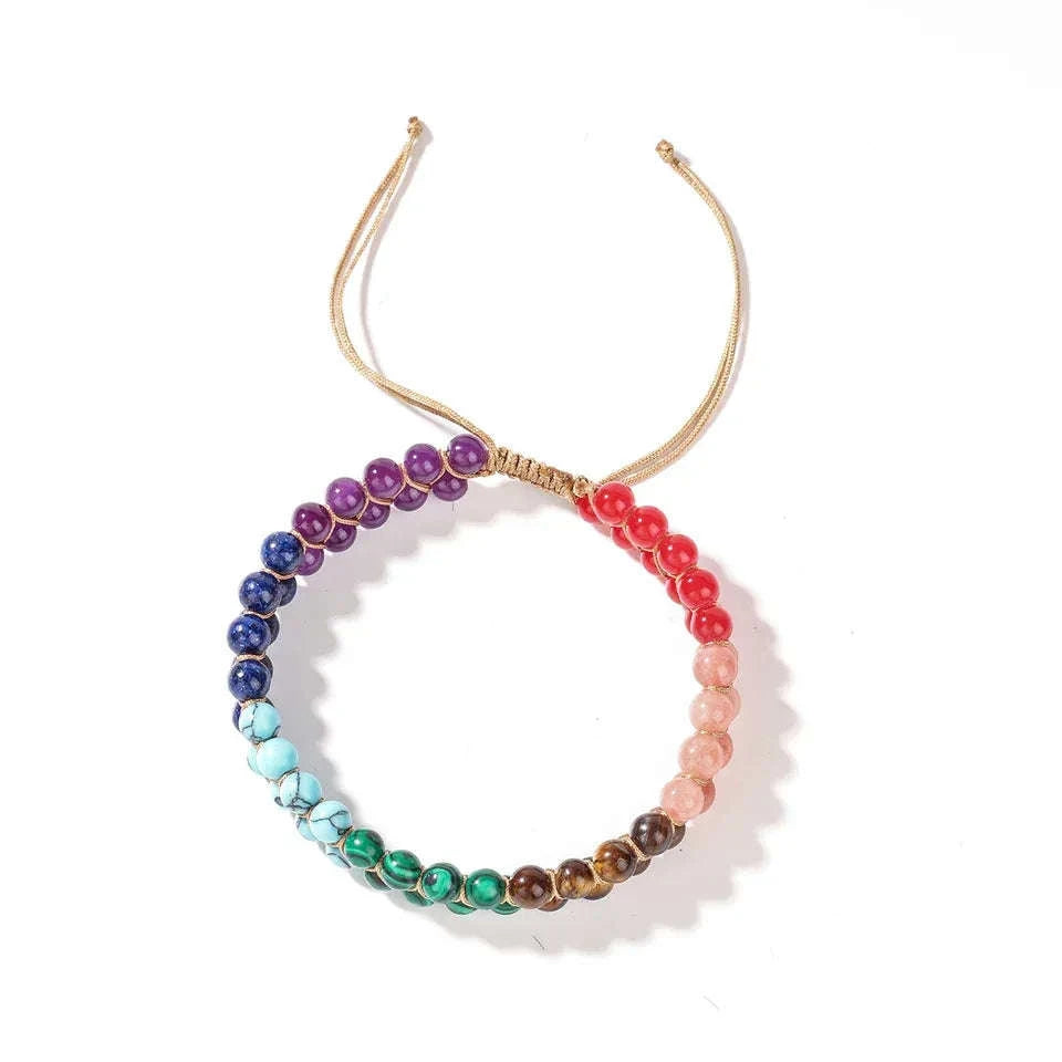 ✨ 7 Chakras Double-Layer Woven Adjustable Ankle Chain with Natural Tiger’s Eye and Colorful Beads – Boho Chic Foot Ornament for Women