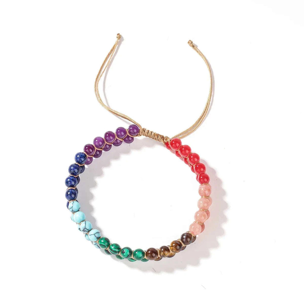 ✨ 7 Chakras Double-Layer Woven Adjustable Ankle Chain with Natural Tiger’s Eye and Colorful Beads – Boho Chic Foot Ornament for Women