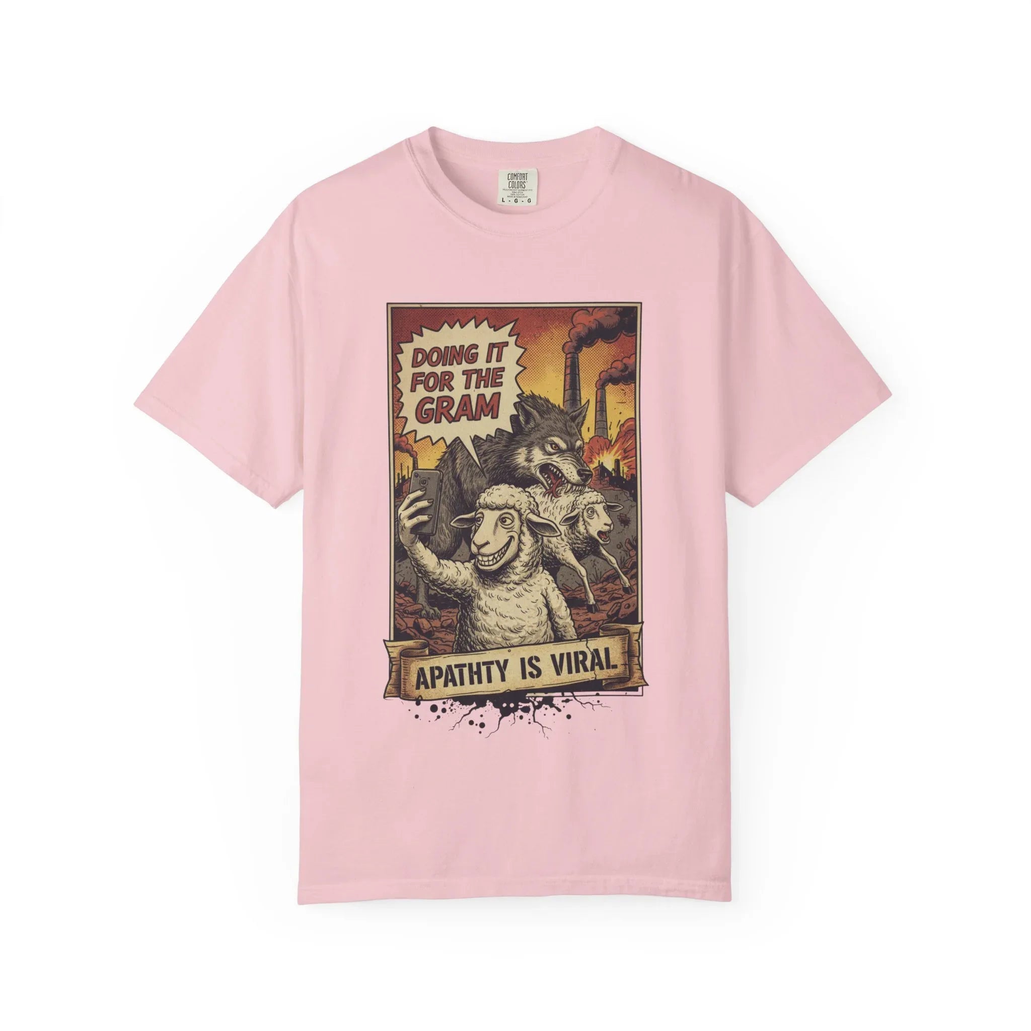 Doing It For The Gram Vintage Shirt - Satirical Wolf and Sheep Graphic Tee - Retro Social Media Irony T-Shirt - 1950s Propaganda Style Dark Humor - Unapologetic Social Critique Apparel Blossom