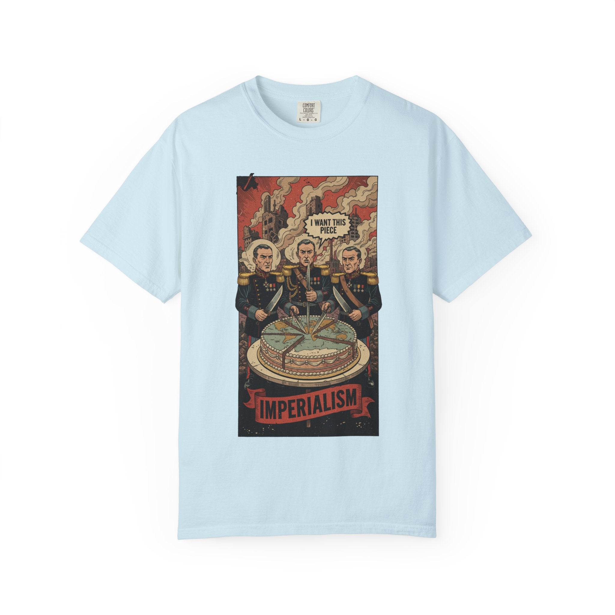 Imperialism World Cake T-Shirt - Political Satire Tee - Vintage Comic Leadership Vacuum Shirt - Sarcastic History Gift Chambray